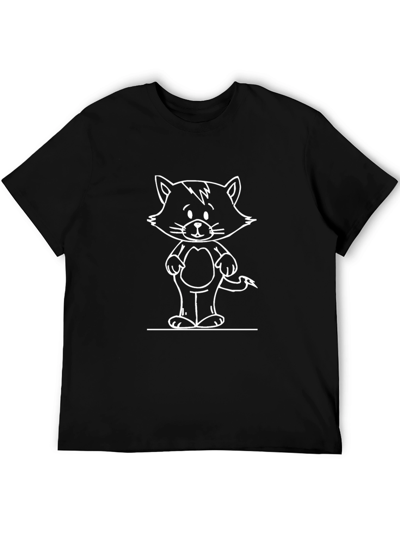 Mens Black T-Shirt with Whimsical Cat Graphic