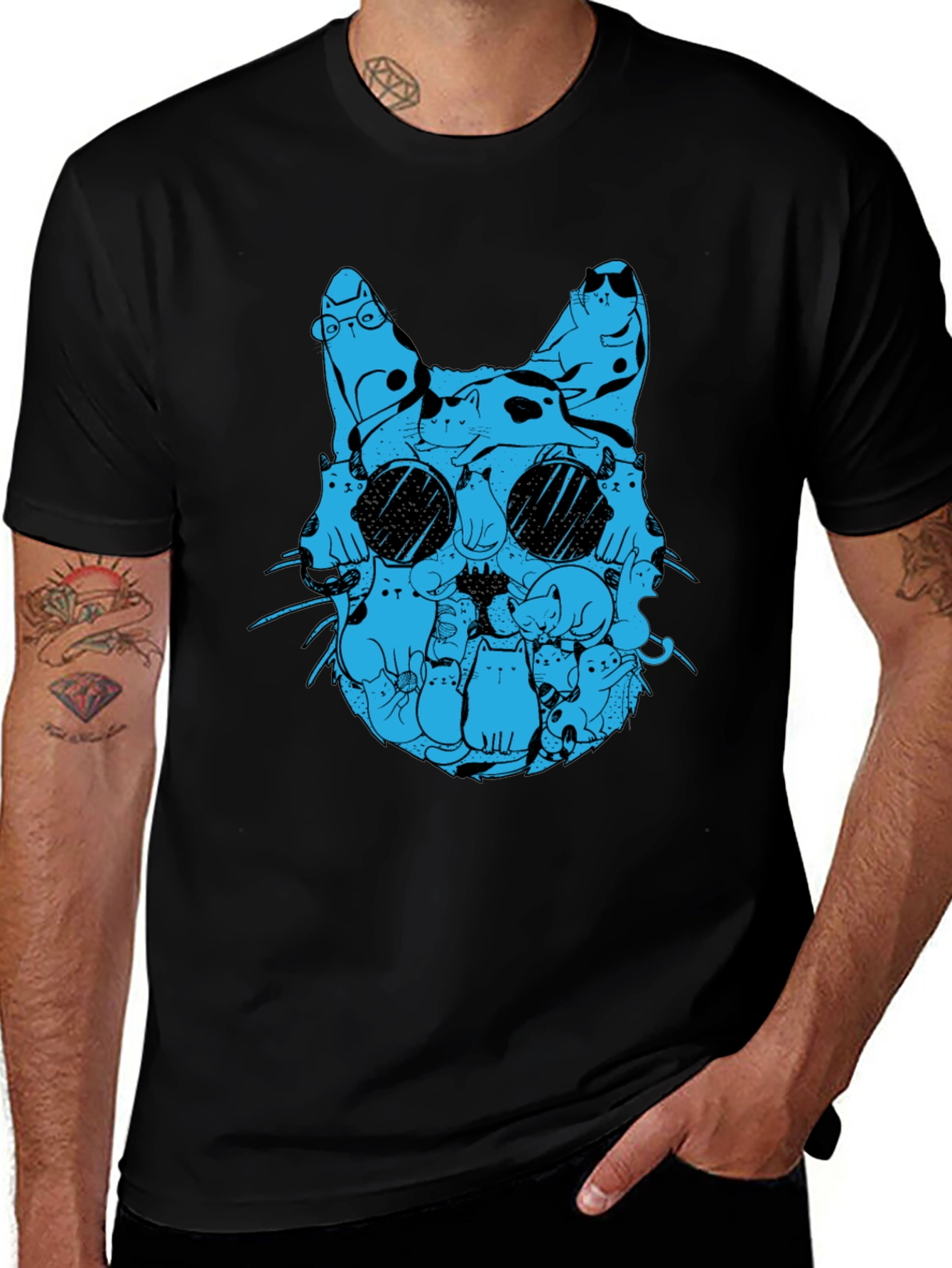 Cat Silhouette T-Shirt - Blue Cats Design