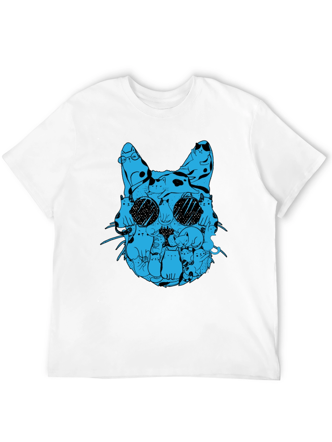 Cat Silhouette T-Shirt - Blue Cats Design