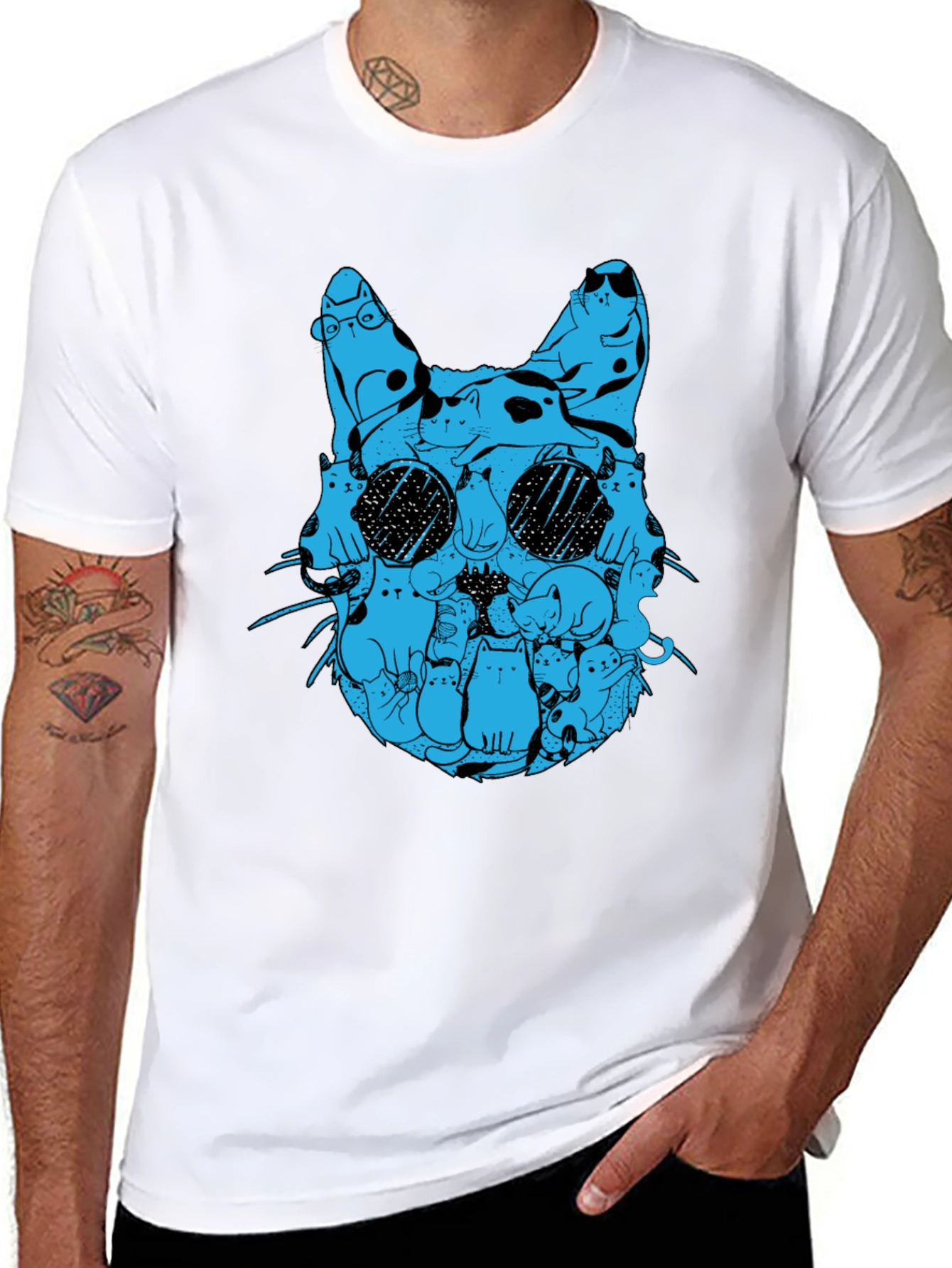Cat Silhouette T-Shirt - Blue Cats Design
