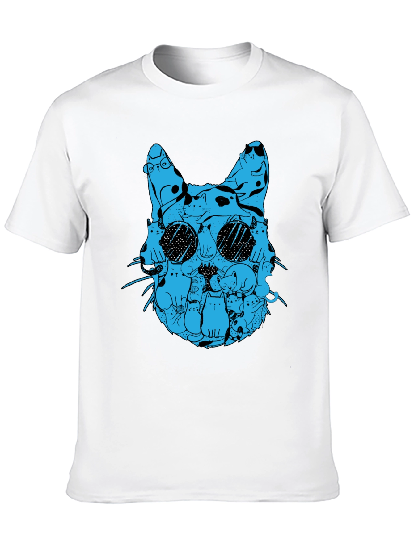 Cat Silhouette T-Shirt - Blue Cats Design