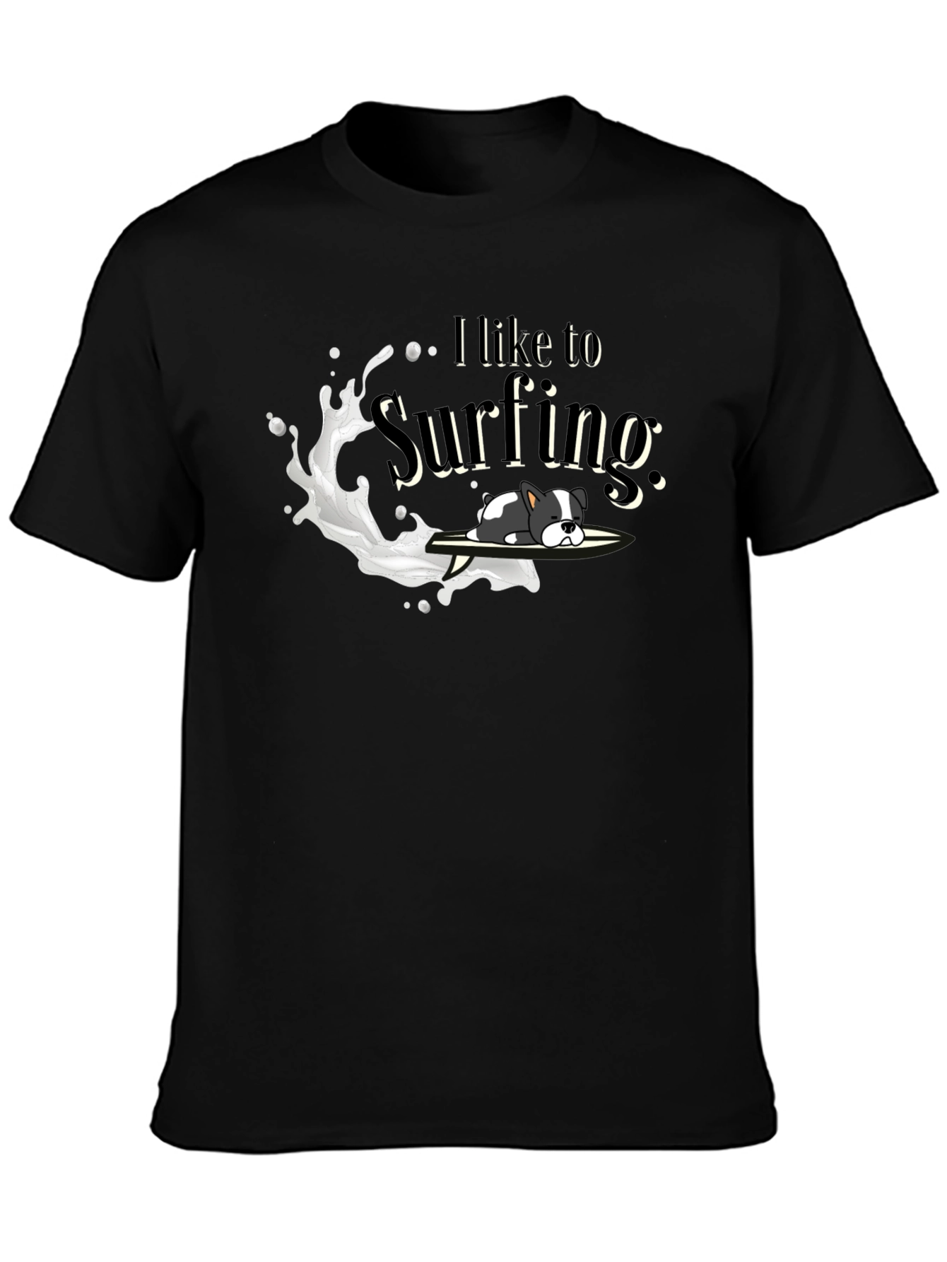 Dog Surfing Graphic Tee - Unisex Black T-Shirt