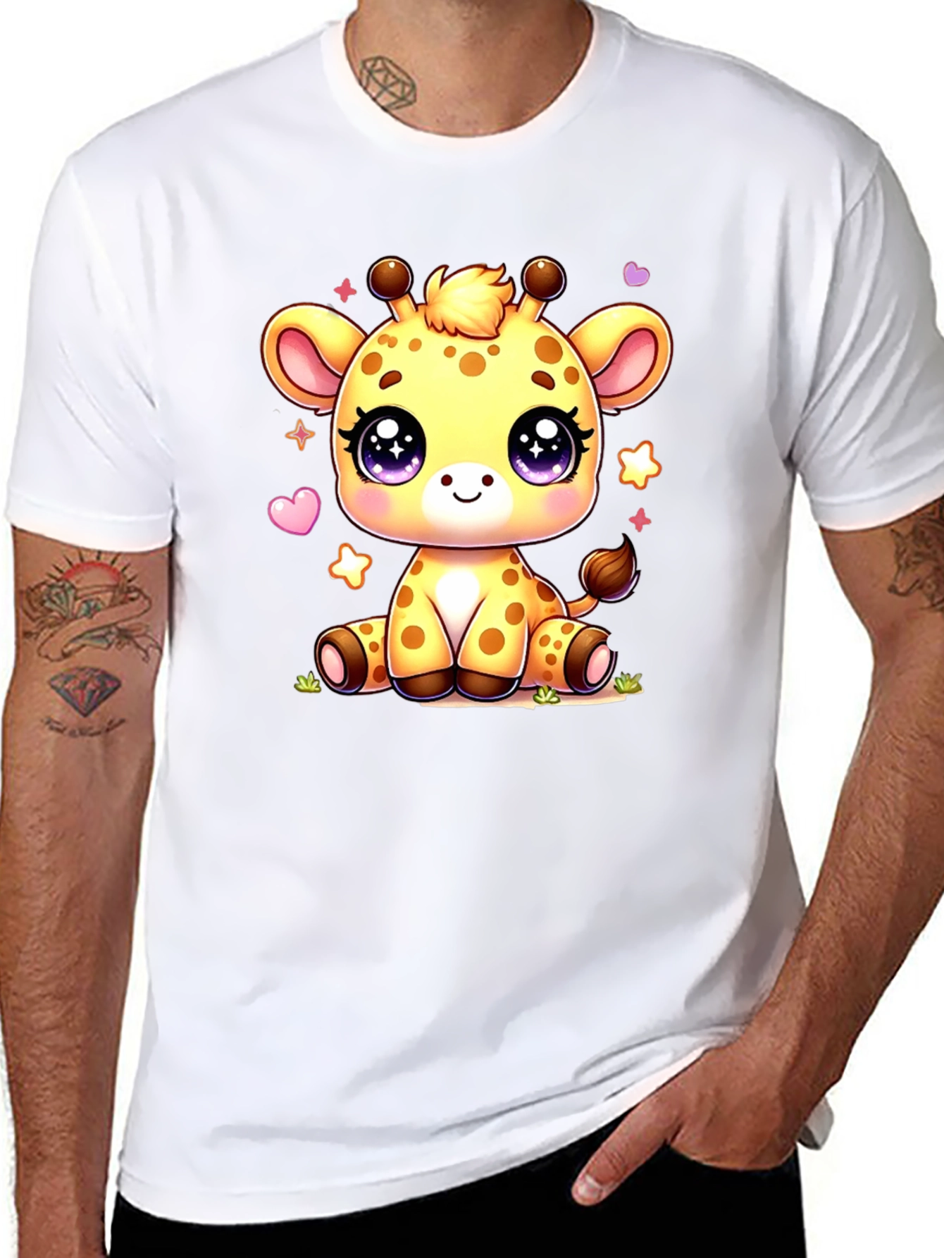 Cute Giraffe Cartoon Black T-Shirt