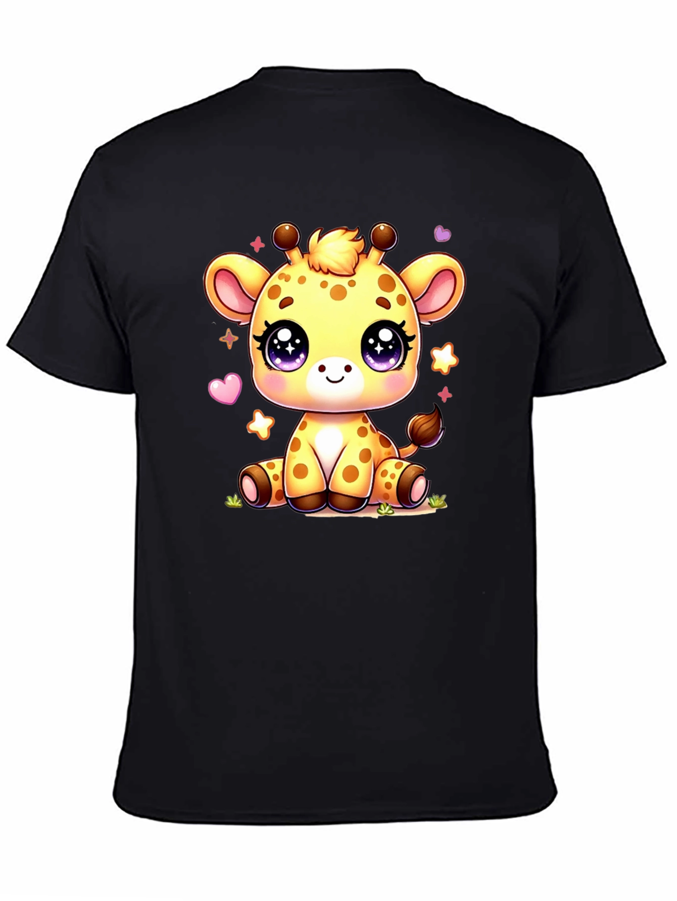 Cute Giraffe Cartoon Black T-Shirt