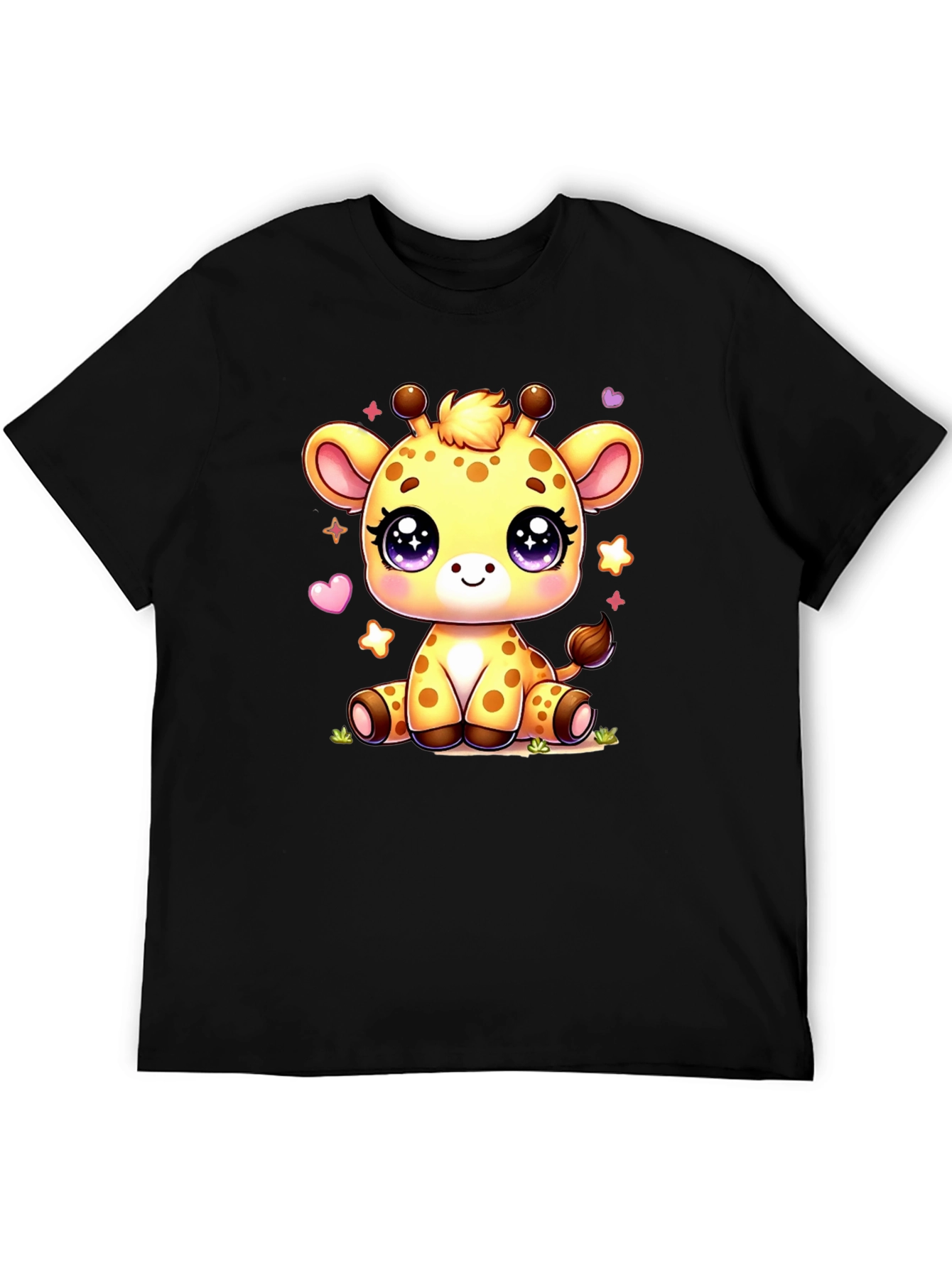 Cute Giraffe Cartoon Black T-Shirt