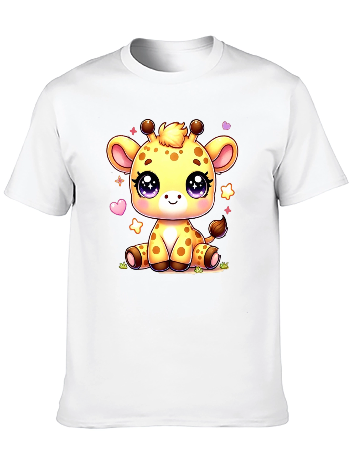Cute Giraffe Cartoon Black T-Shirt