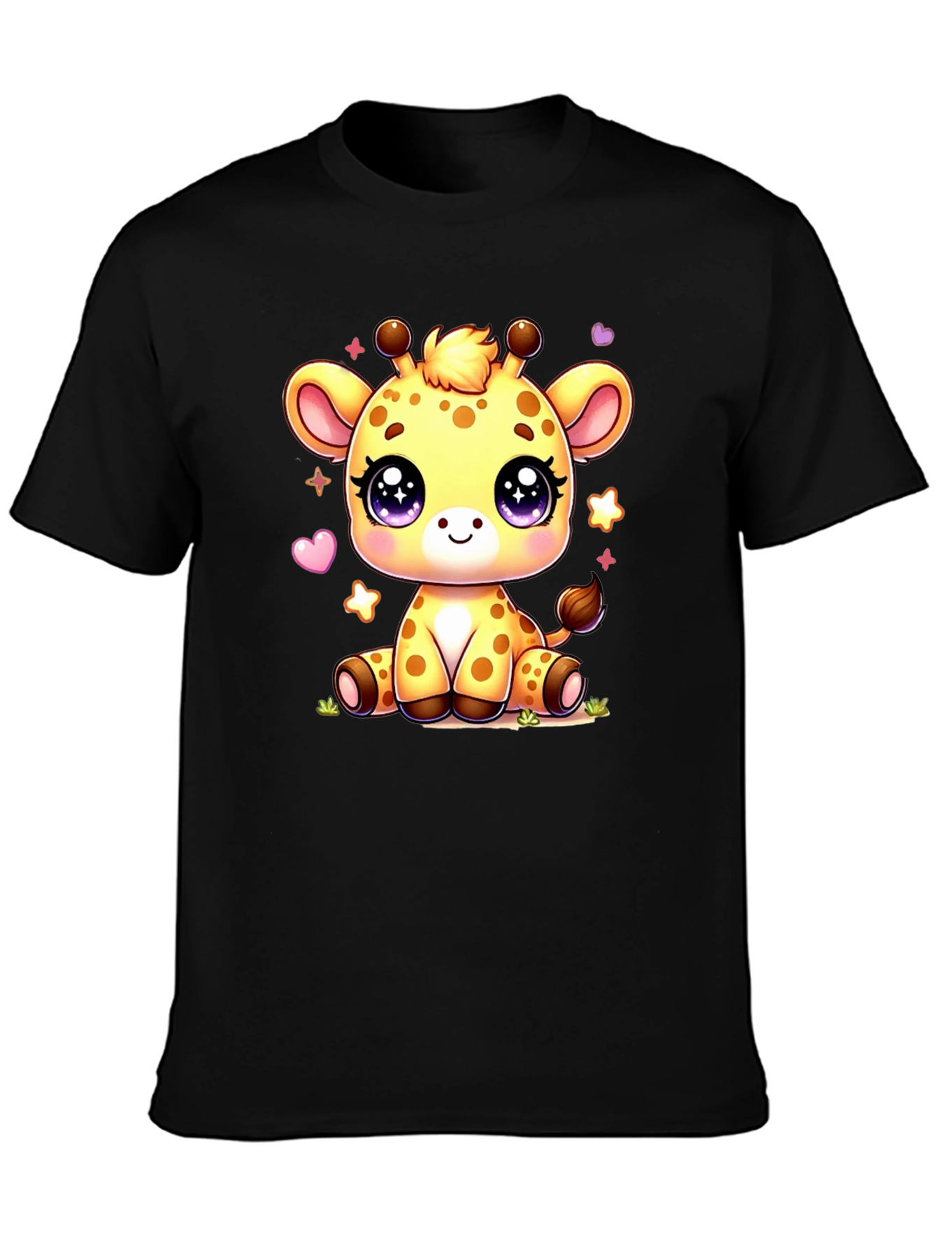 Cute Giraffe Cartoon Black T-Shirt