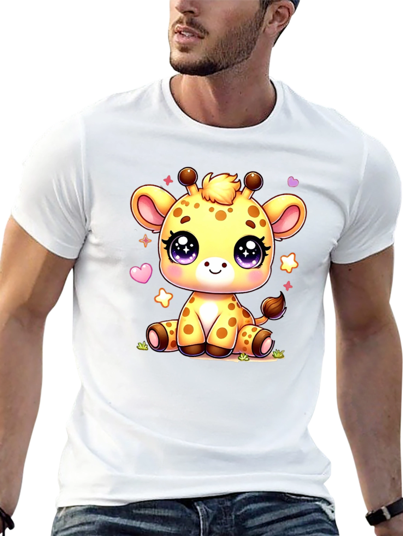 Cute Giraffe Cartoon Black T-Shirt