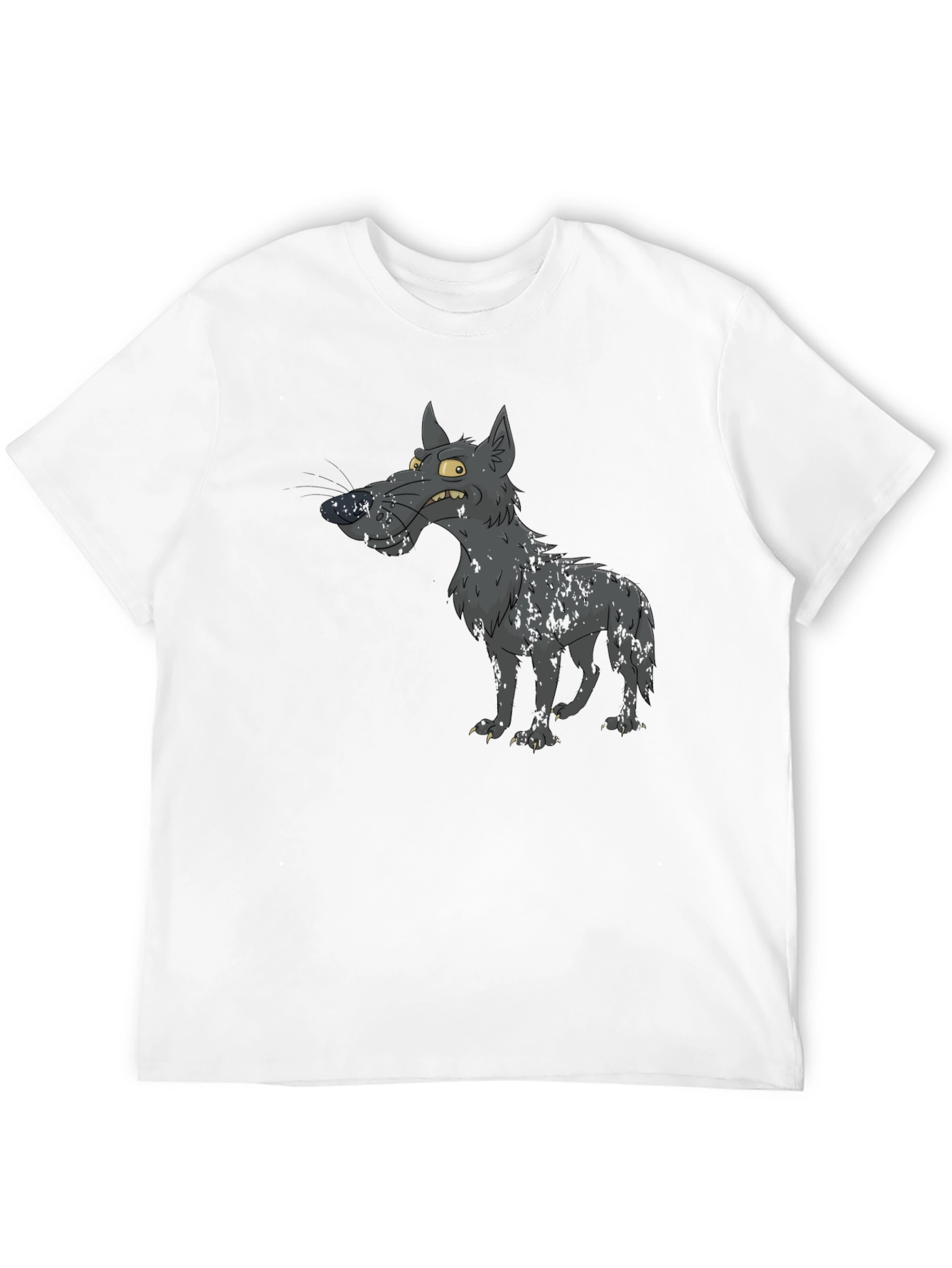 Cartoon Wolf Graphic Print Black T-Shirt