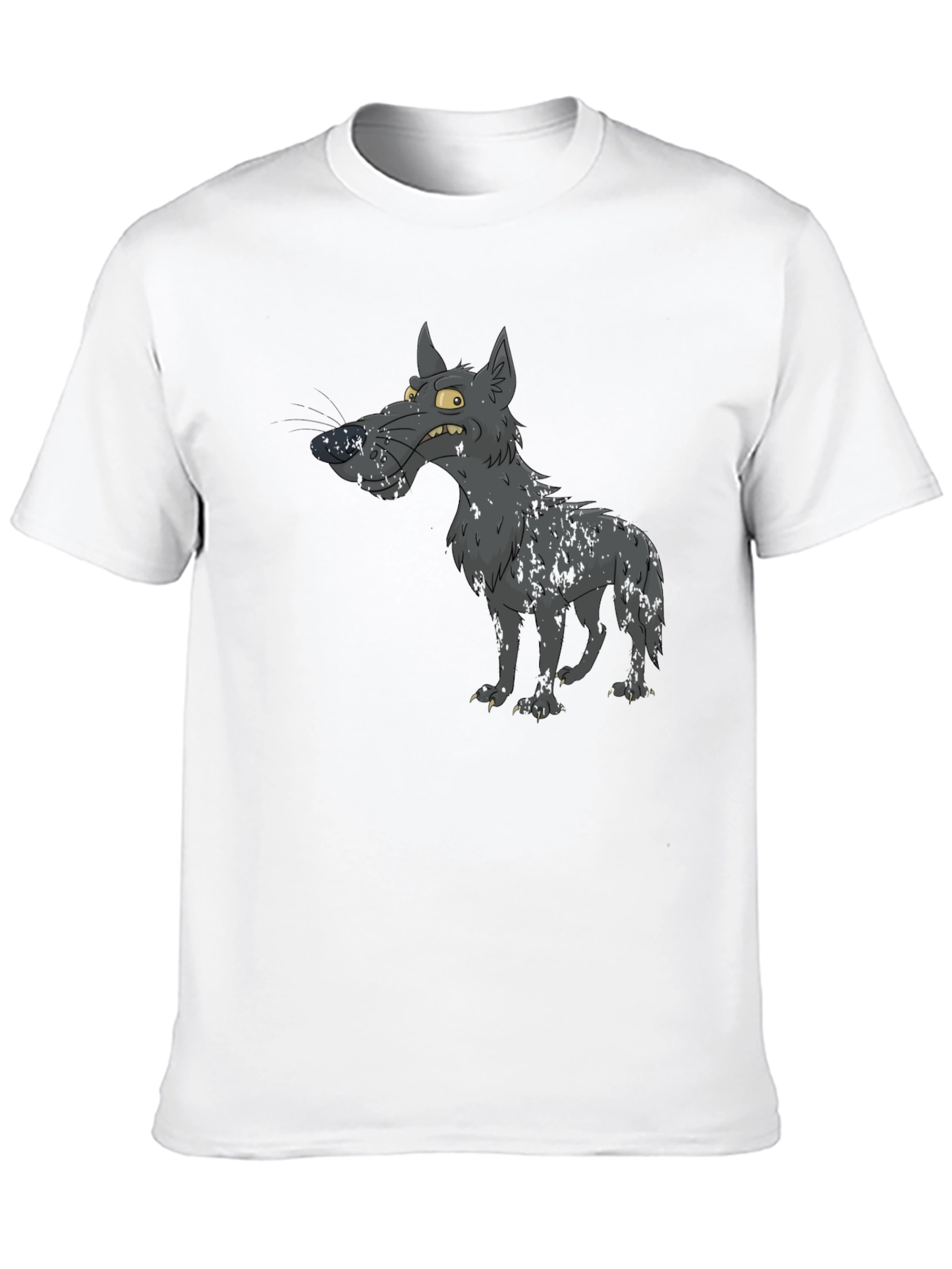 Cartoon Wolf Graphic Print Black T-Shirt