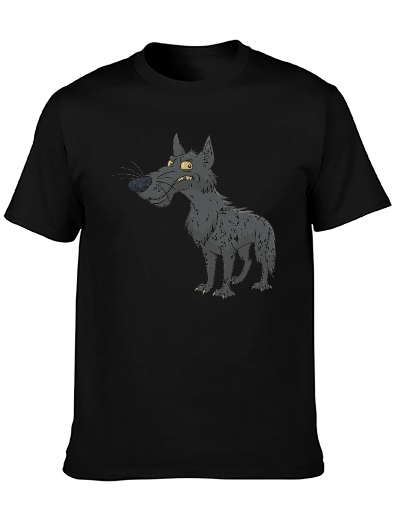 Cartoon Wolf Graphic Print Black T-Shirt
