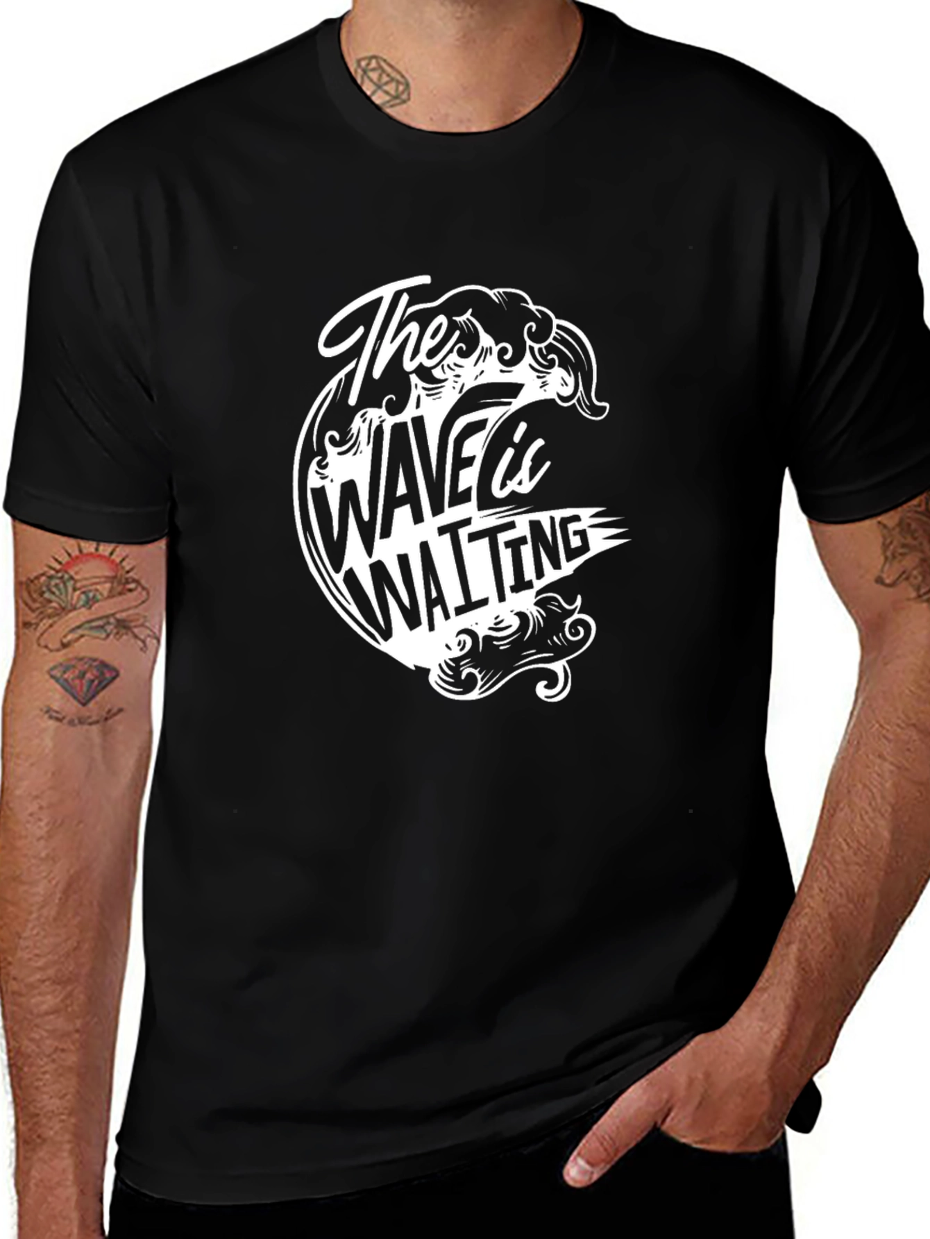 The Wave is Waiting Black Graphic Tee