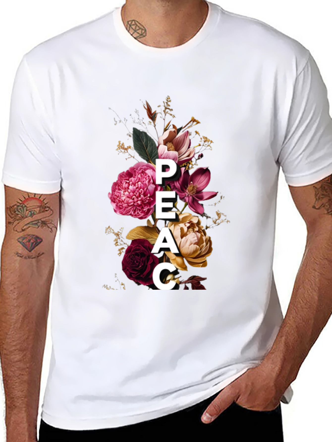 Floral Peace Graphic Tee - Stylish Mens T-Shirt