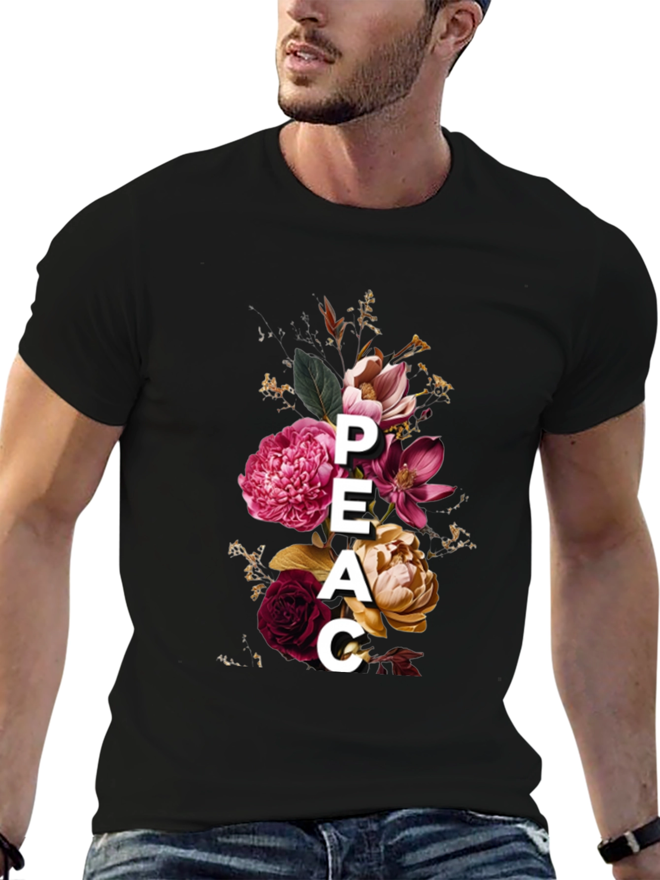 Floral Peace Graphic Tee - Stylish Mens T-Shirt
