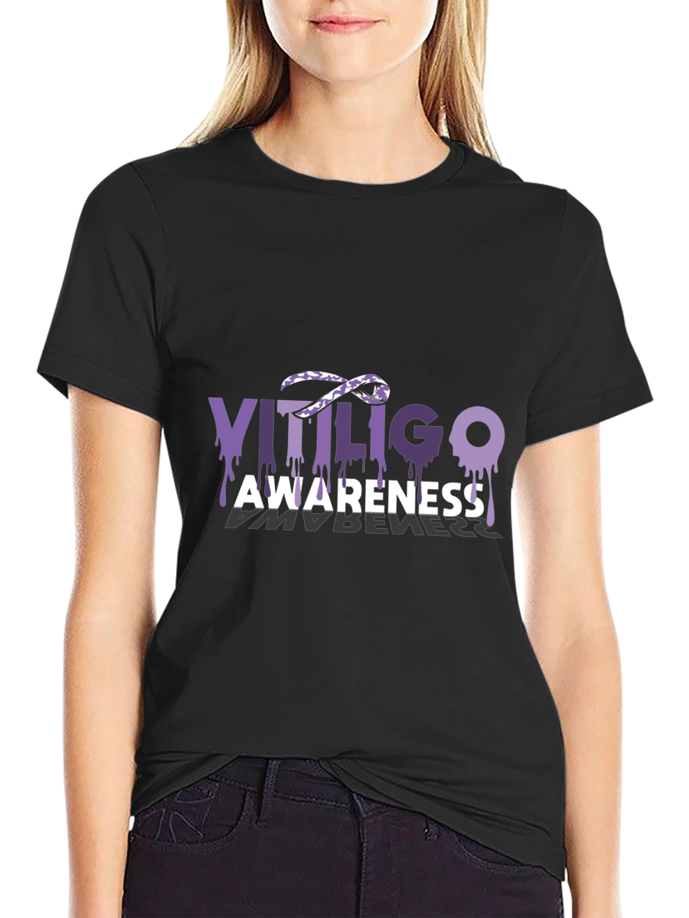 Vitiligo Awareness T-Shirt Purple Ribbon Melanocytes Gift