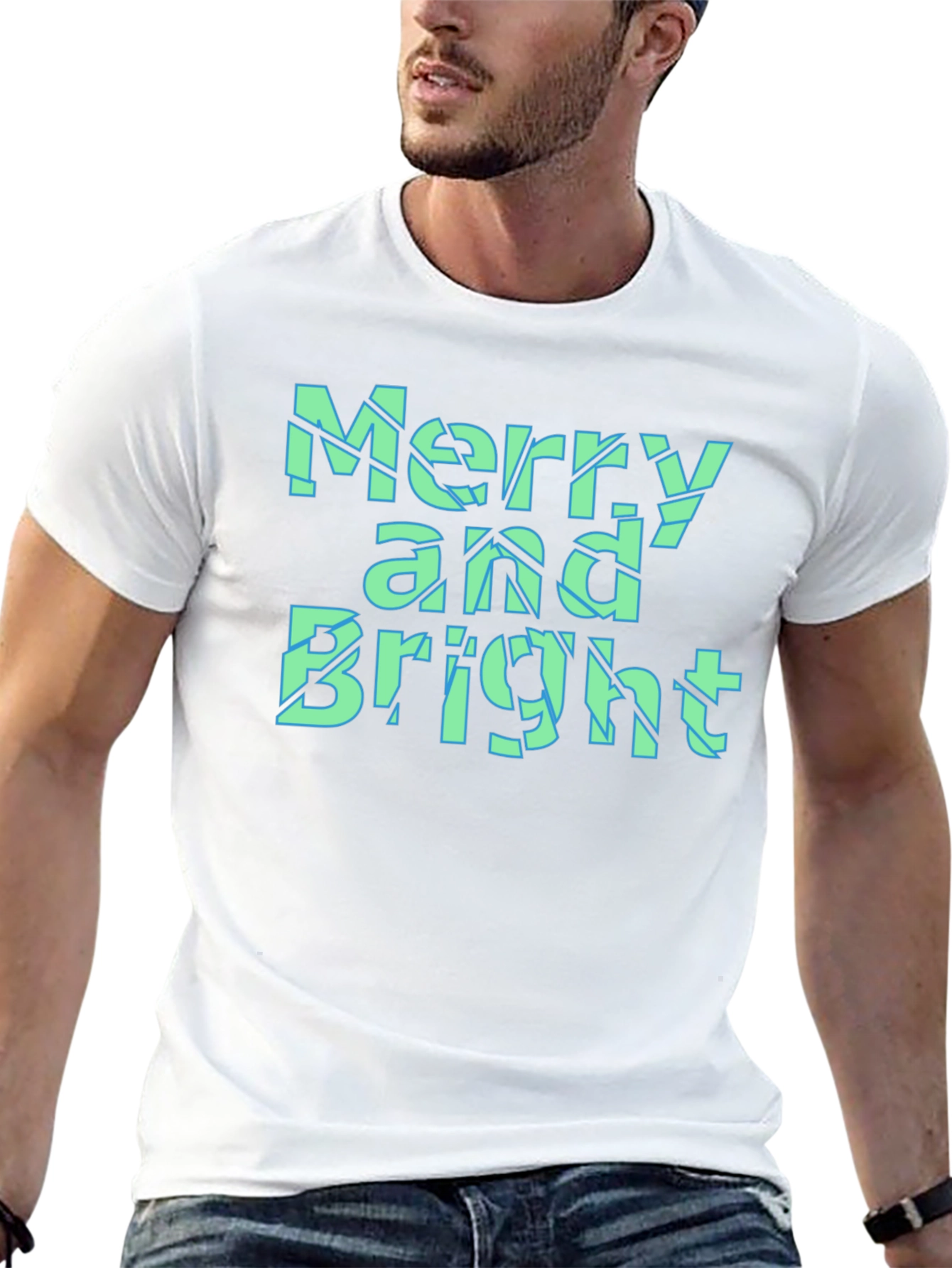 Merry and Bright Christmas Graphic Tee - Black