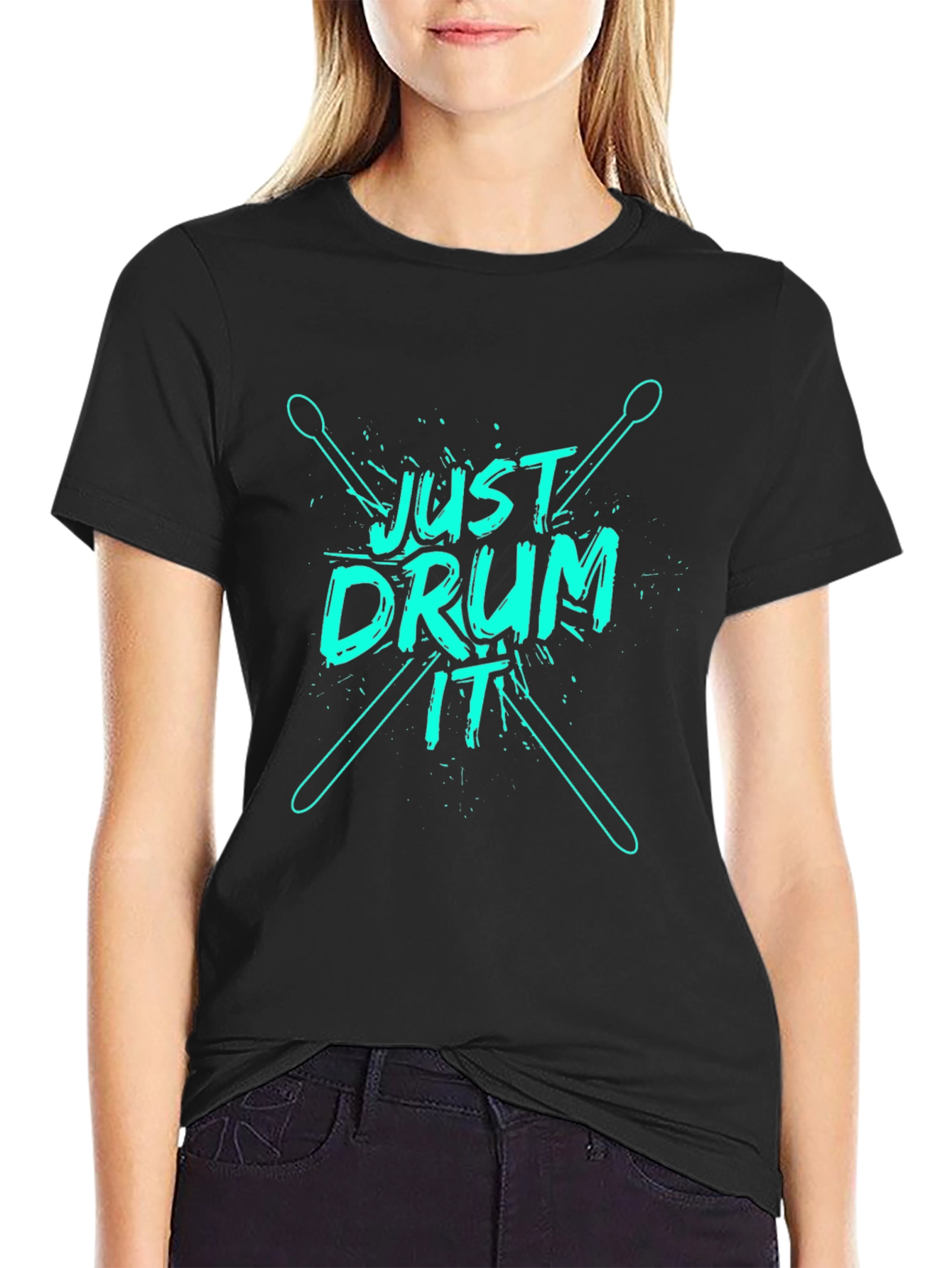 Just Drum It Graphic Tee - Black Cotton T-Shirt