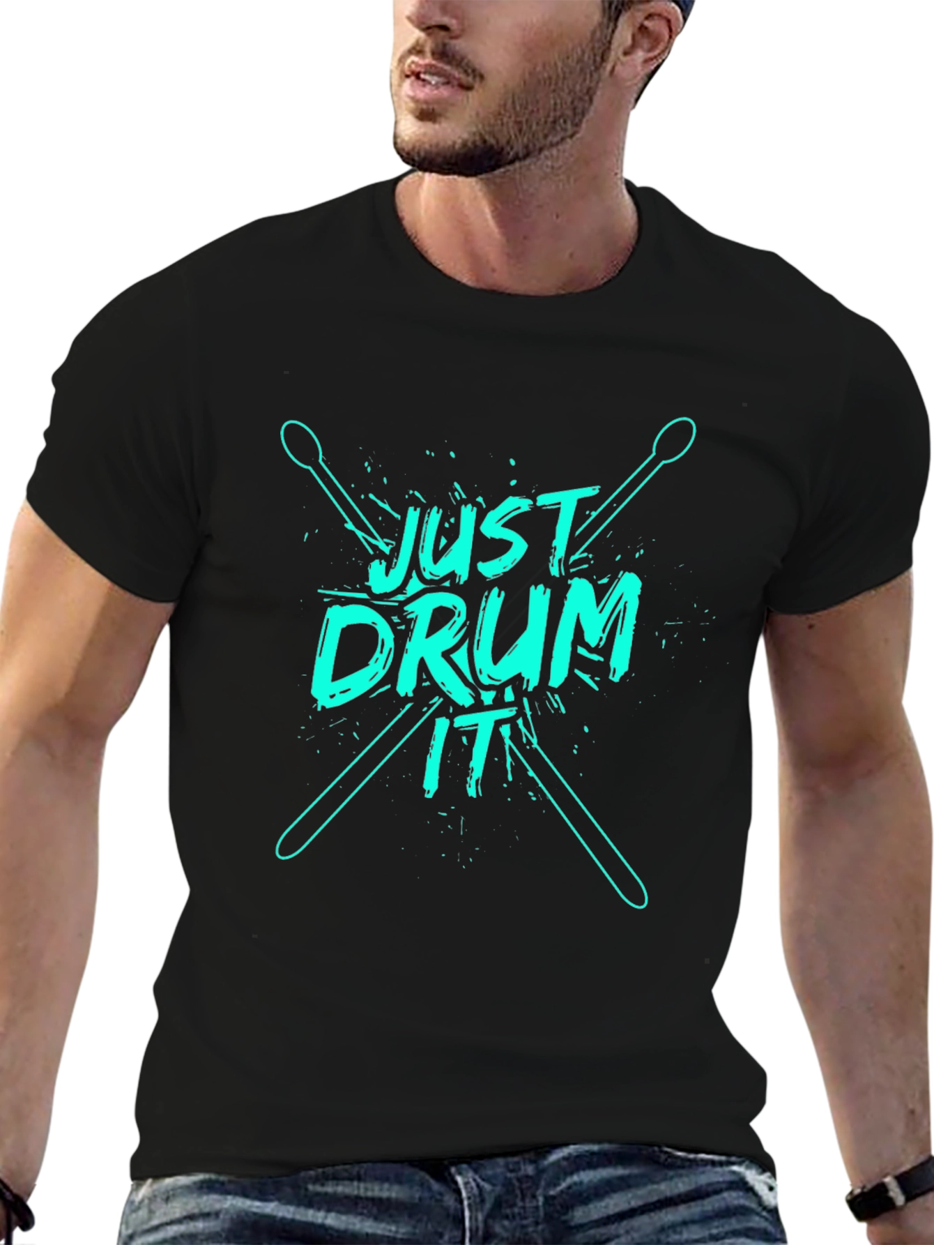 Just Drum It Graphic Tee - Black Cotton T-Shirt