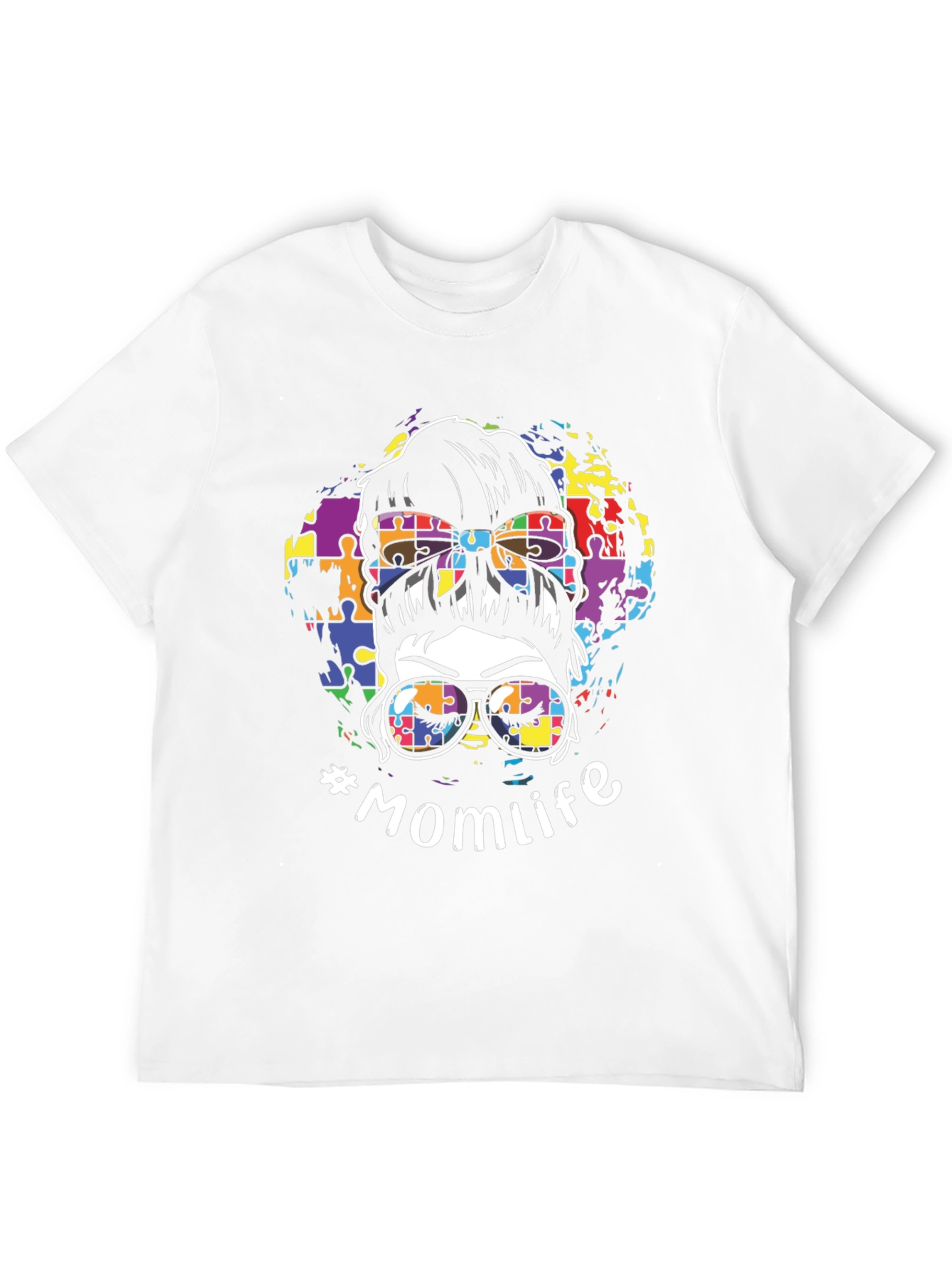 Autism Awareness Momlife Messy Bun Graphic T-Shirt