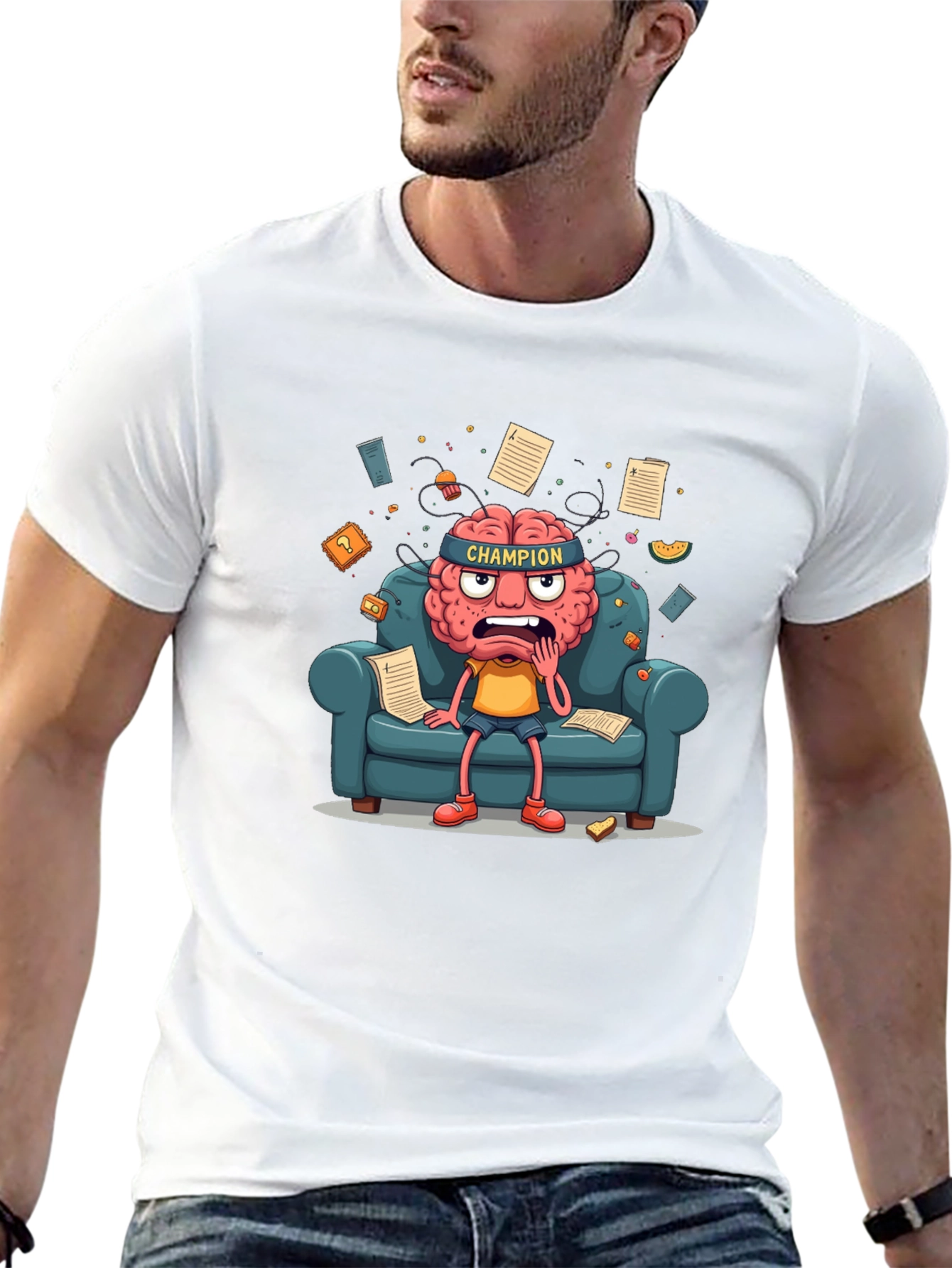 Champion Mind T-Shirt - Stressed Brain Cartoon