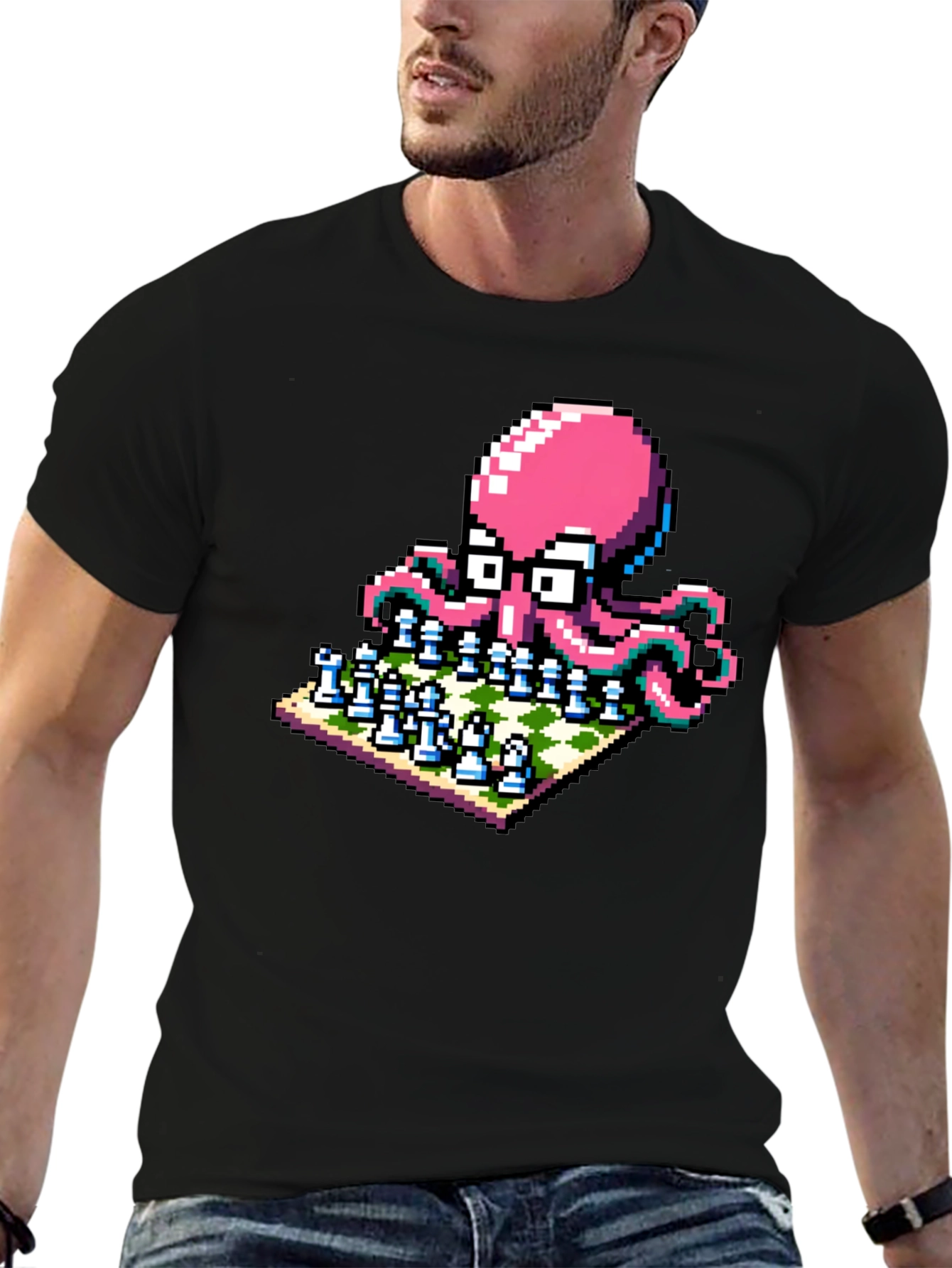 Pixel Octopus Chess T-Shirt: Gamer Geek Style