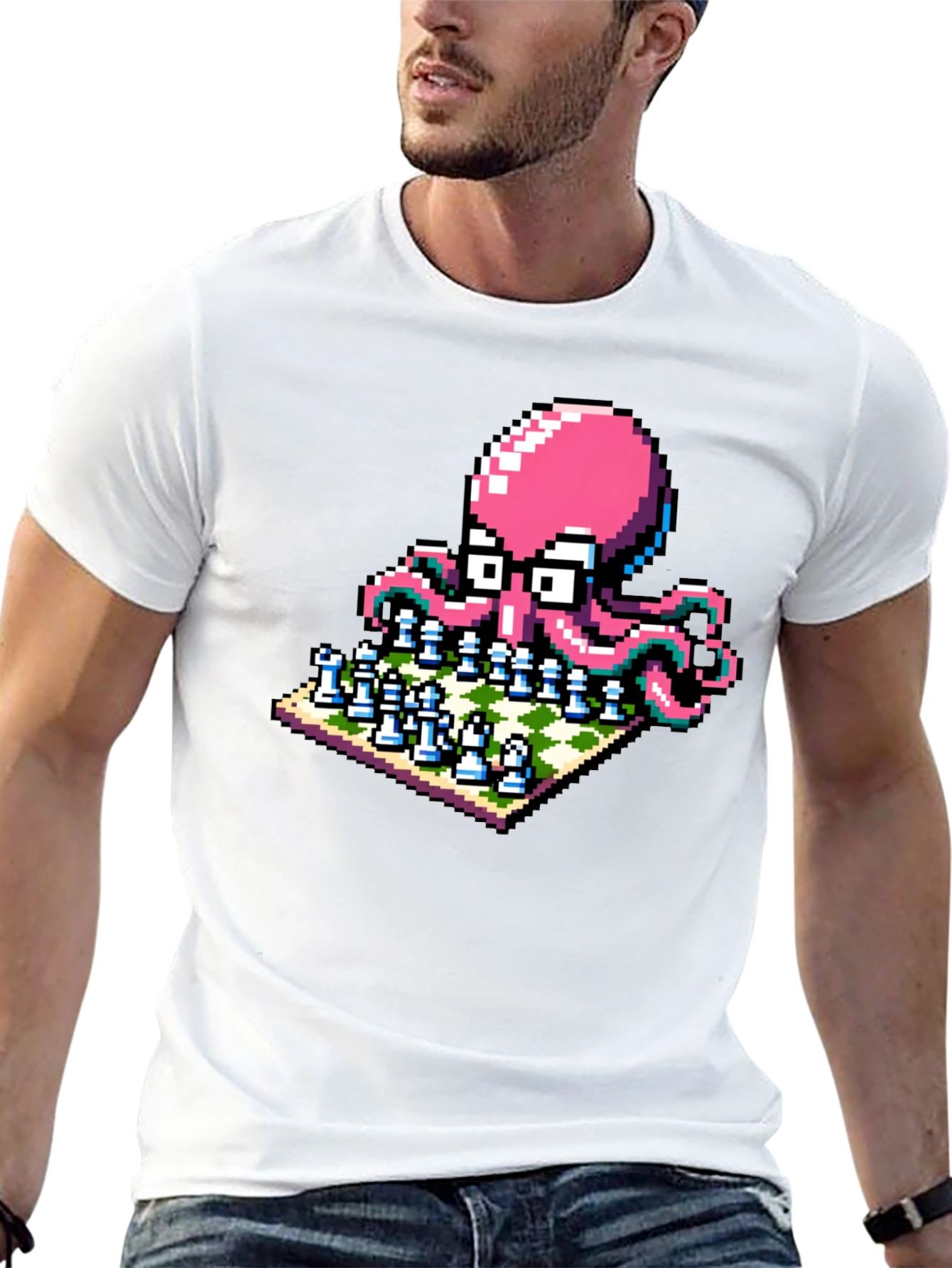 Pixel Octopus Chess T-Shirt: Gamer Geek Style