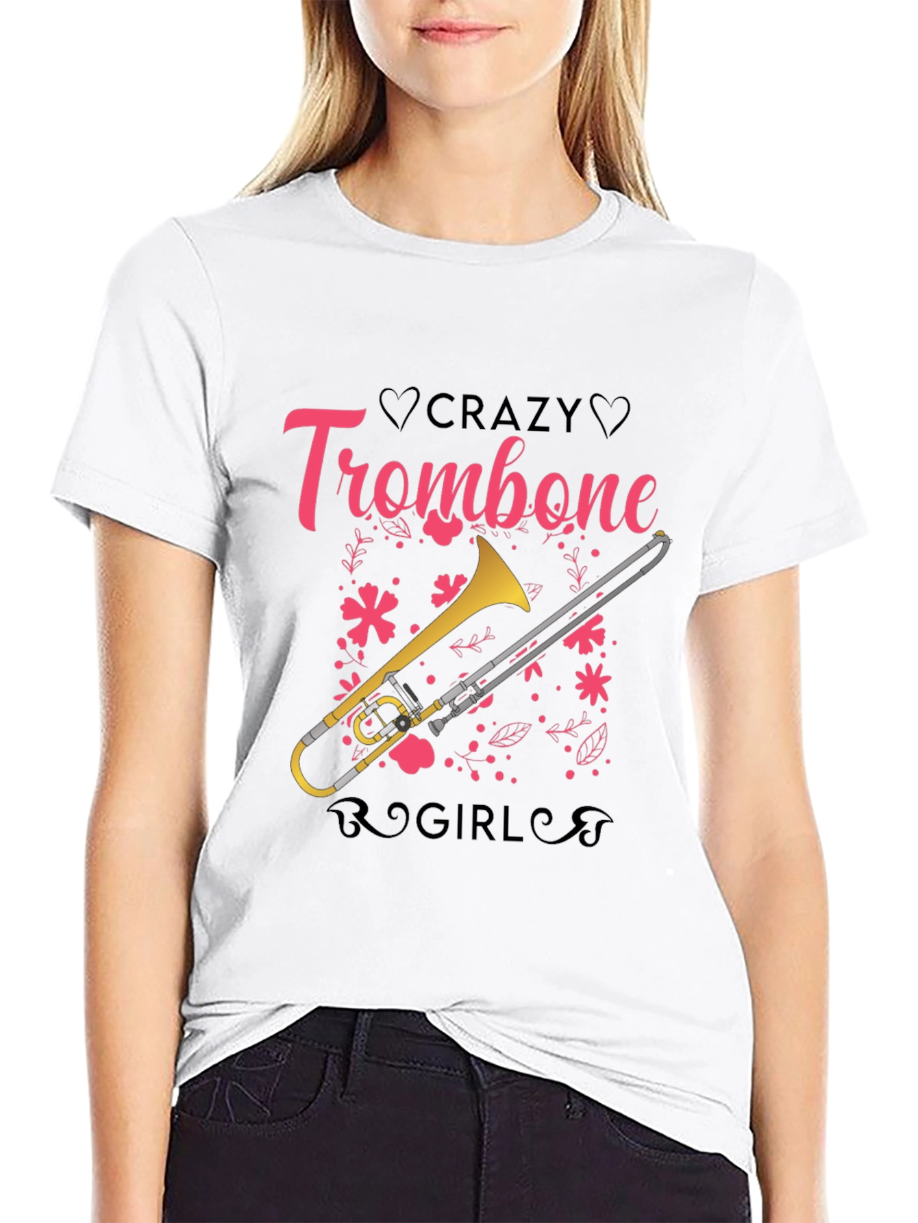 Crazy Trombone Girl Black T-Shirt
