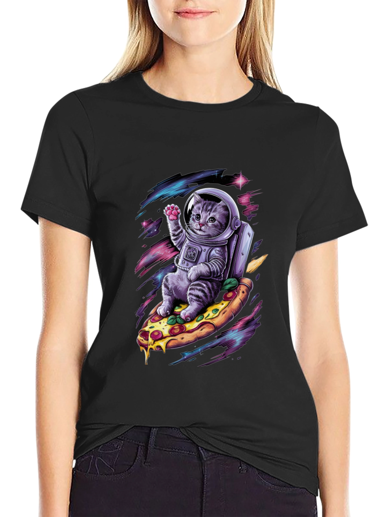 Astronaut Cat Pizza T-Shirt