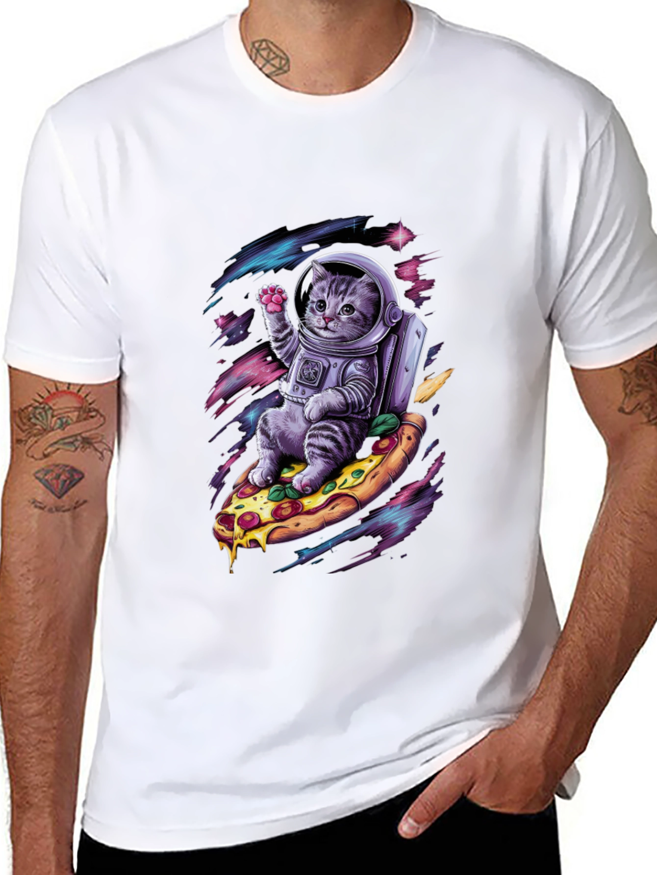 Astronaut Cat Pizza T-Shirt