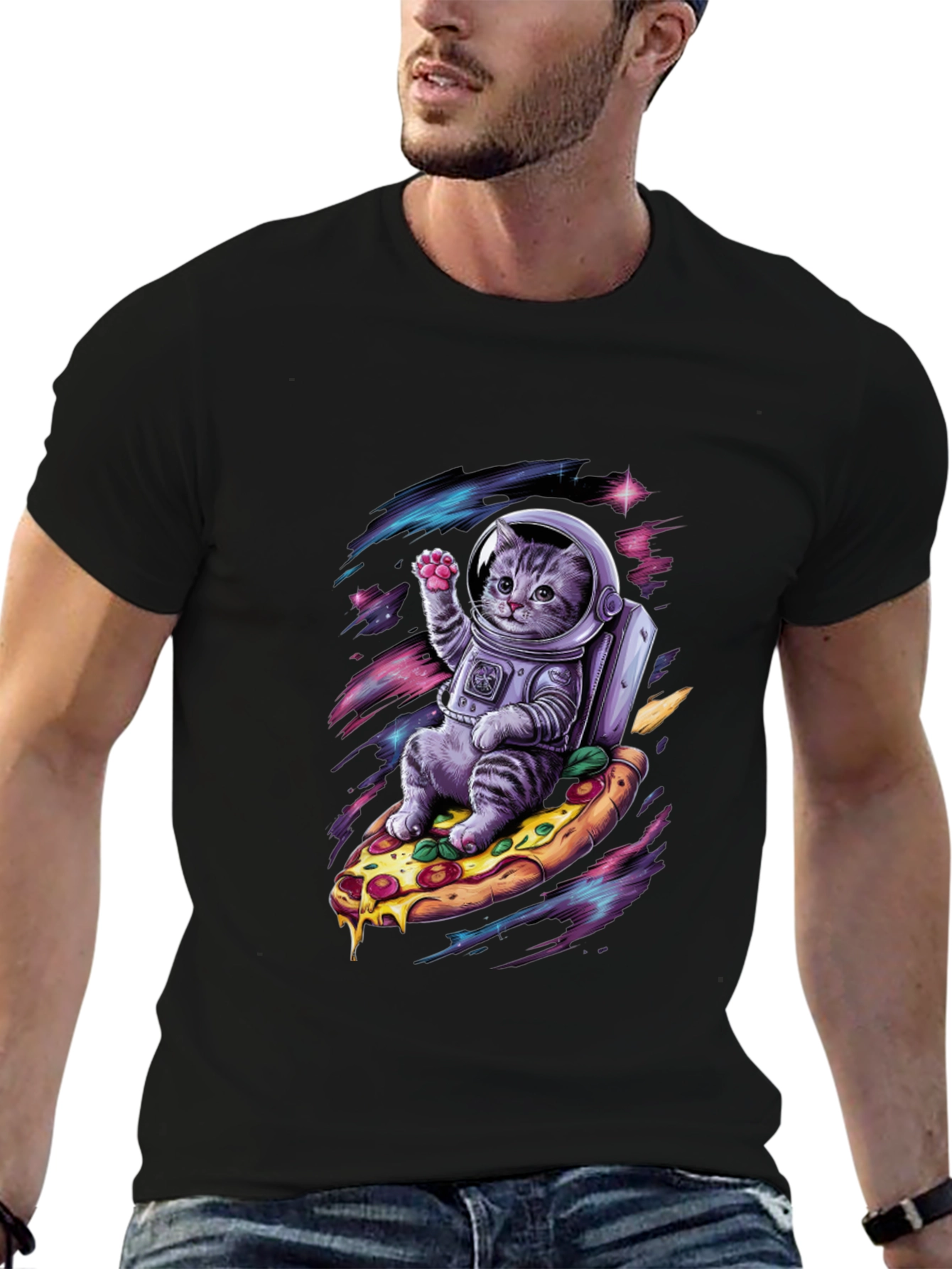 Astronaut Cat Pizza T-Shirt