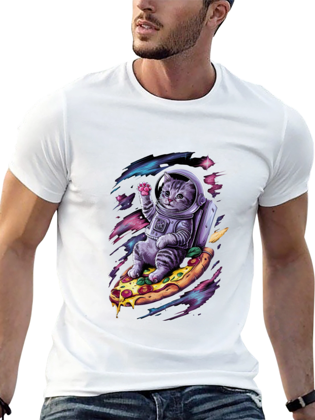 Astronaut Cat Pizza T-Shirt