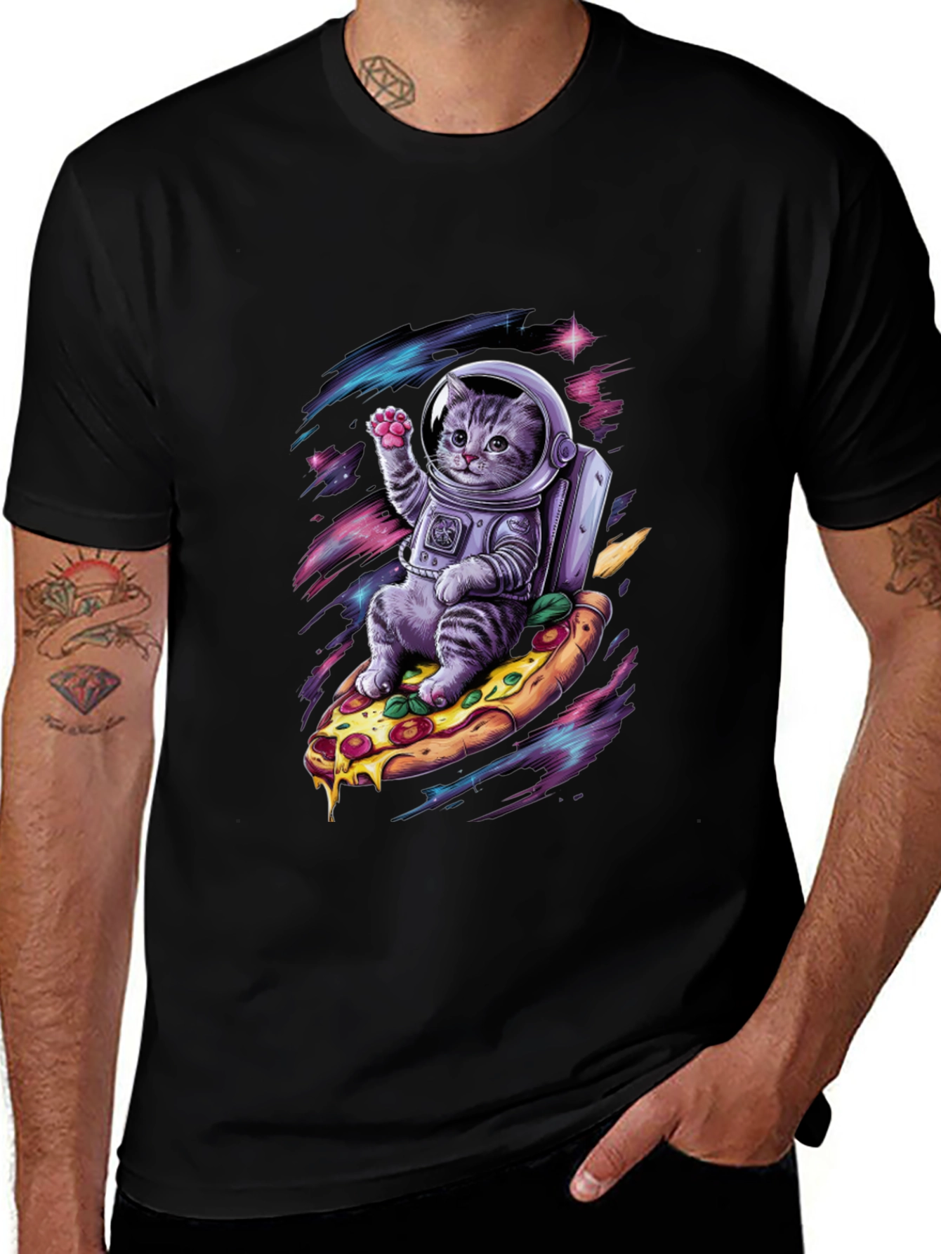 Astronaut Cat Pizza T-Shirt