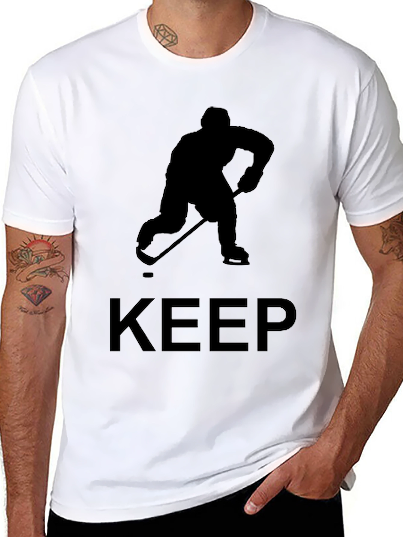 Keep Hockey Player Tee - Black Graphic T-Shirt