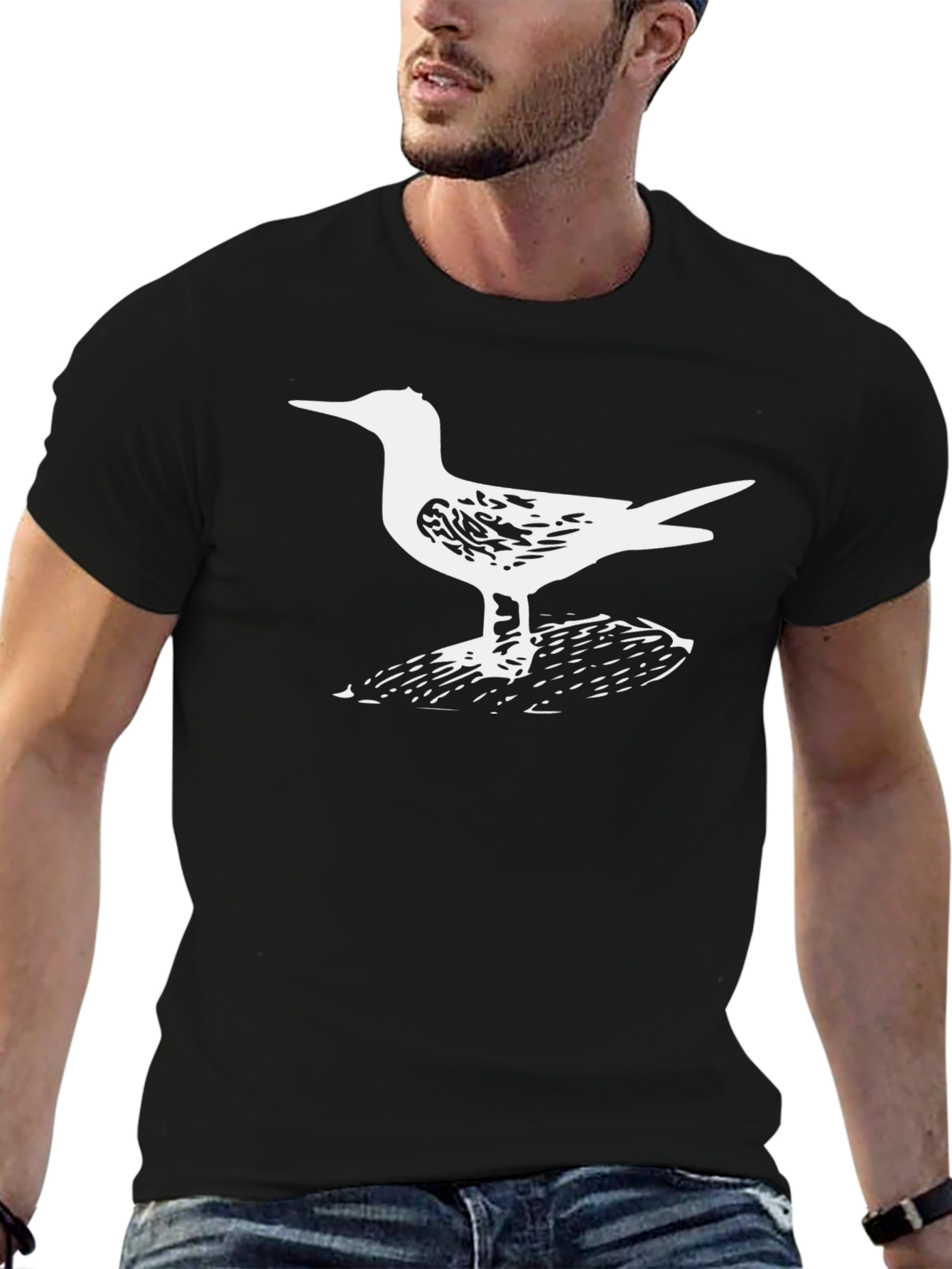 Seagull Graphic Tee - Black Cotton Casual Shirt