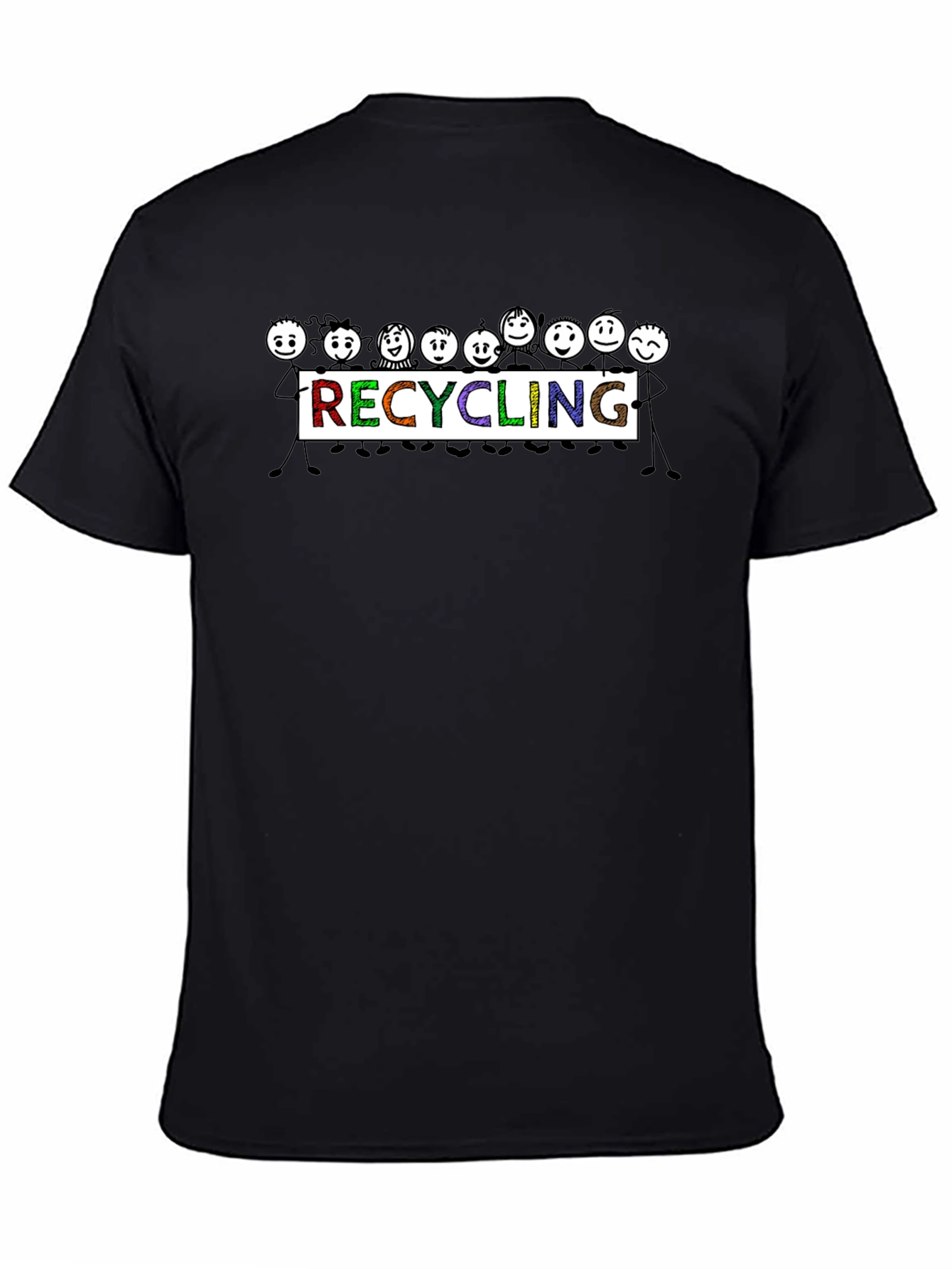 Recycling People Graphic Tee - Black Cotton T-Shirt