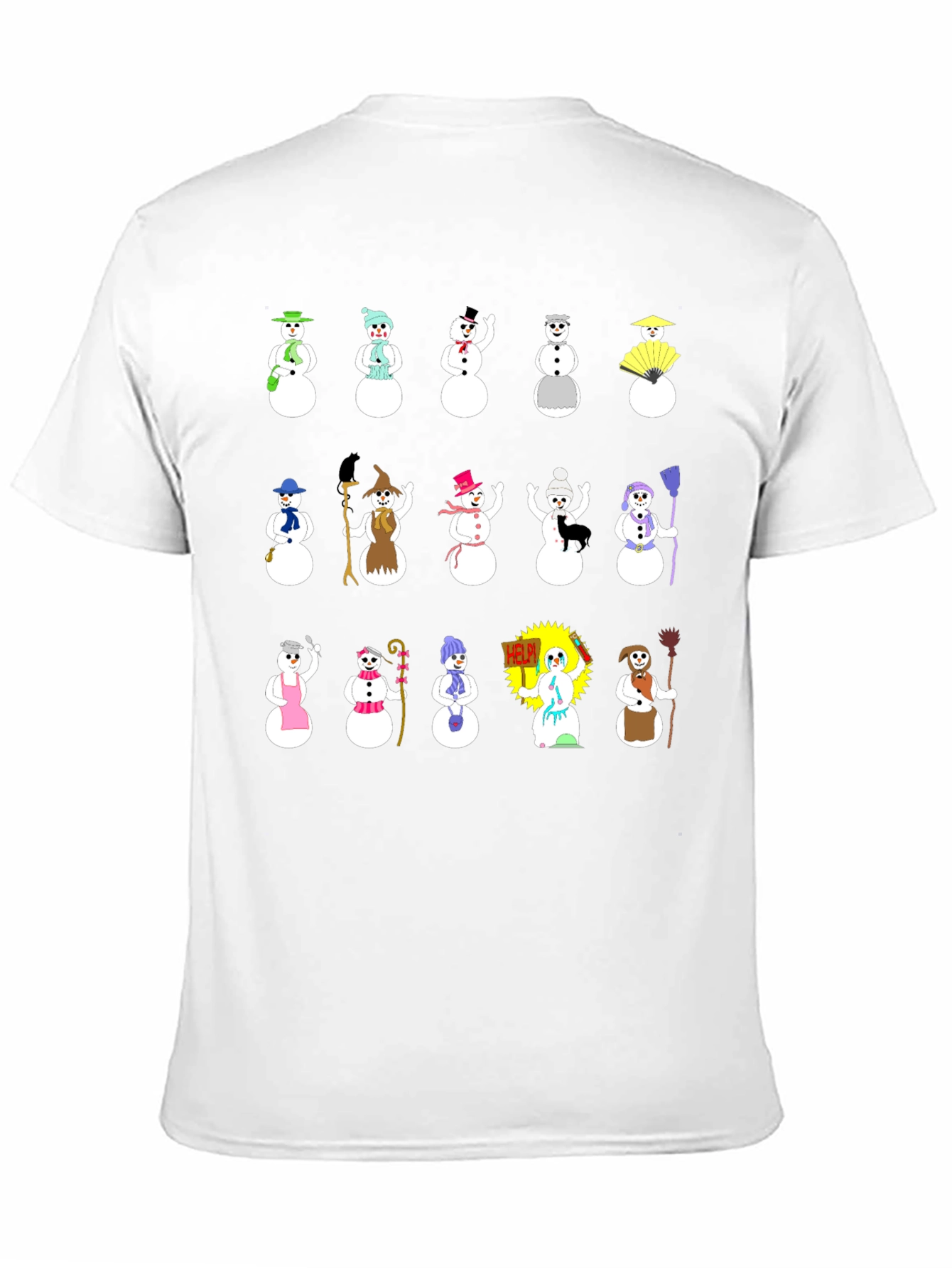 Festive Snowman Pattern Black T-Shirt