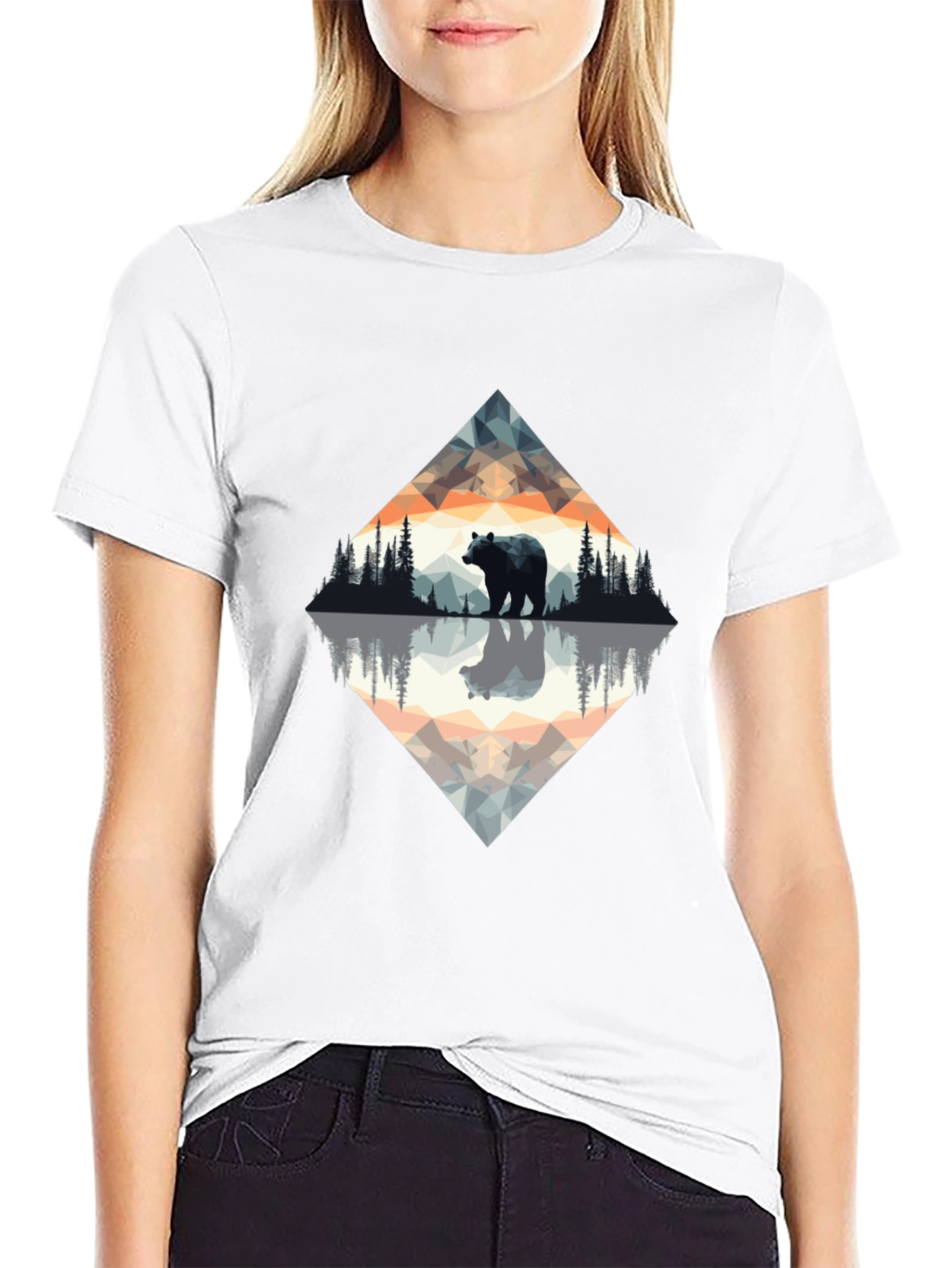 Geometric Bear Graphic Tee - Nature Inspired Design