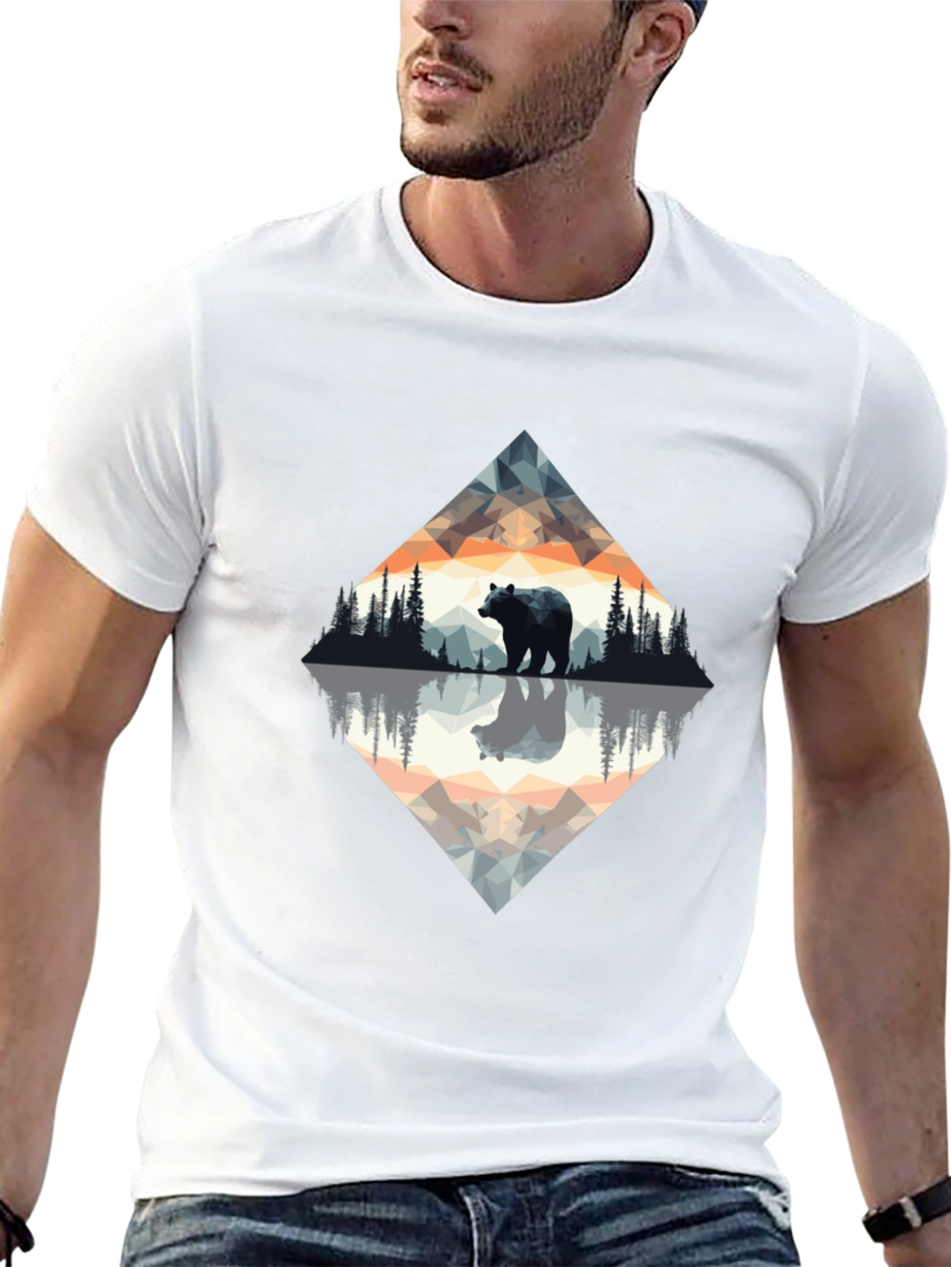 Geometric Bear Graphic Tee - Nature Inspired Design