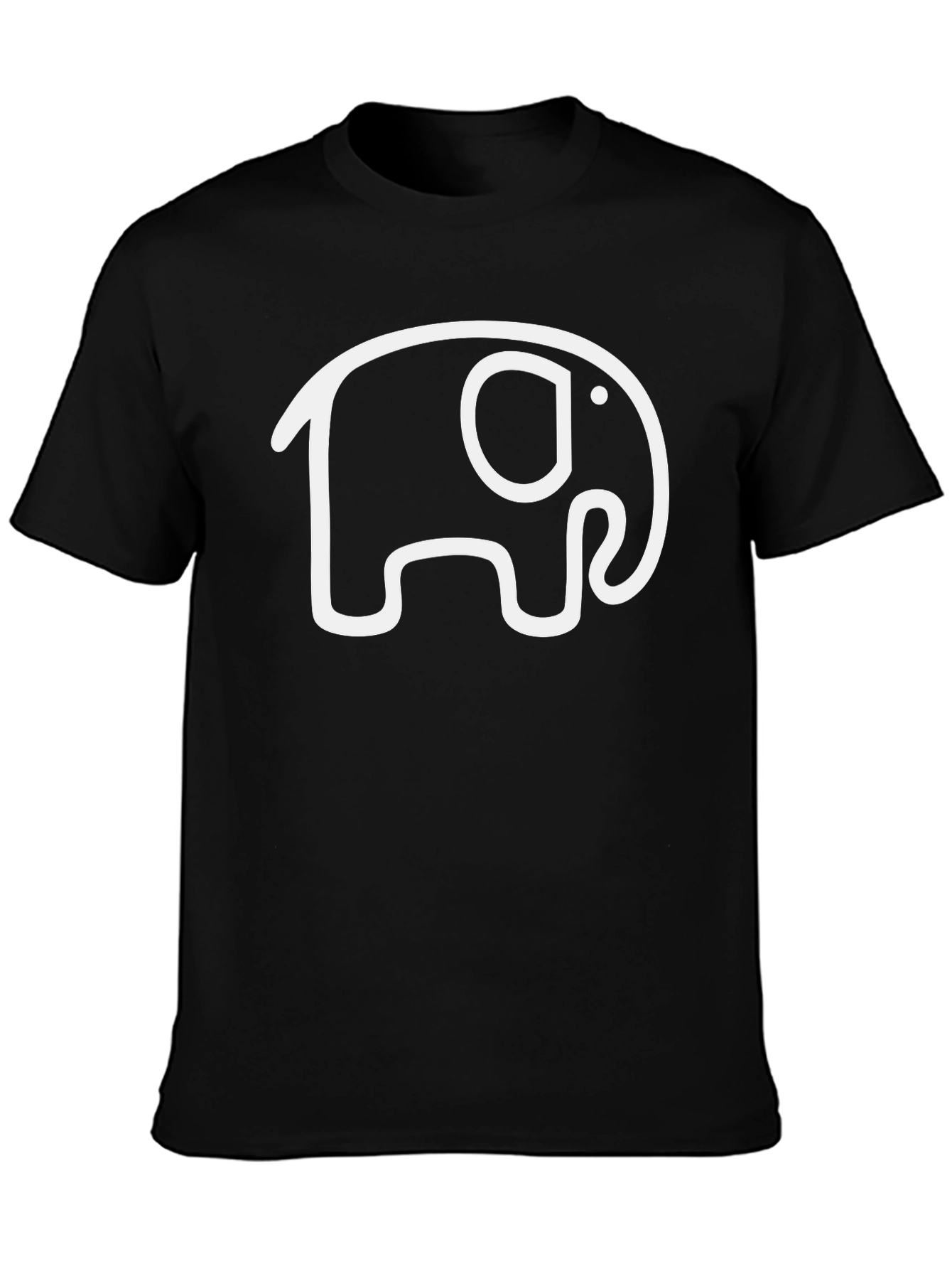 Elephant Outline Graphic Tee - Casual Black T-Shirt