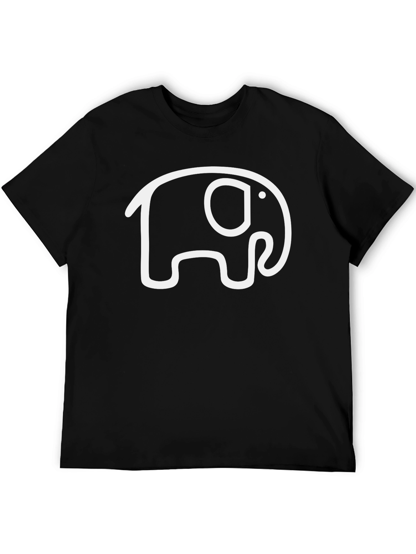Elephant Outline Graphic Tee - Casual Black T-Shirt