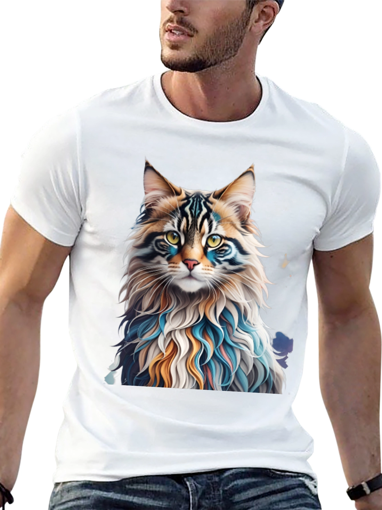 Artistic Cat Graphic Tee - Unique Design
