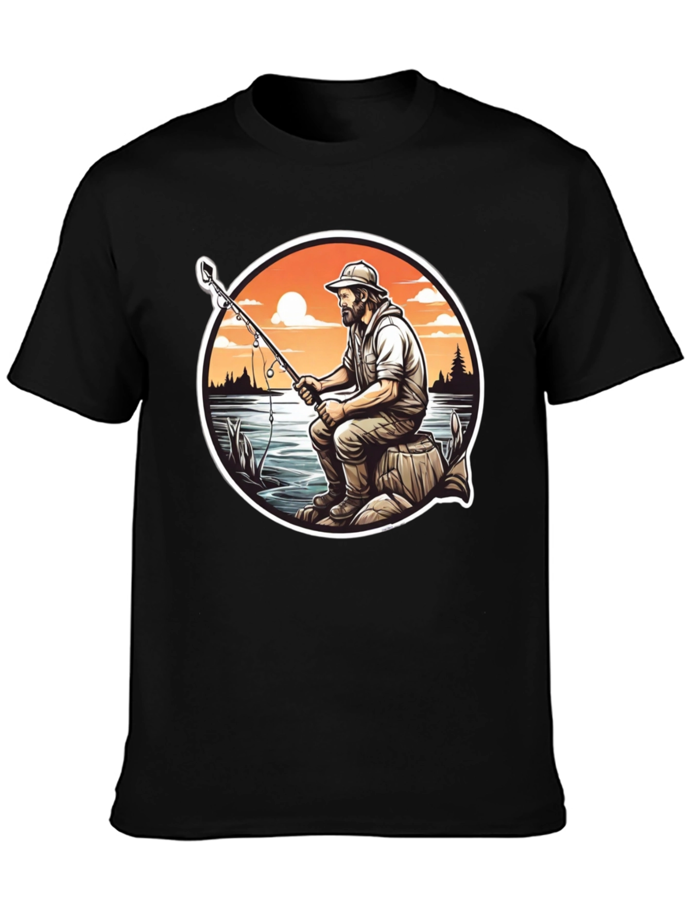 Fisherman Graphic Tee - Black Cotton T-Shirt