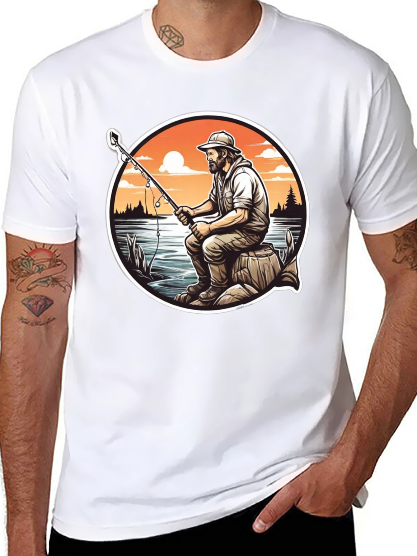 Fisherman Graphic Tee - Black Cotton T-Shirt