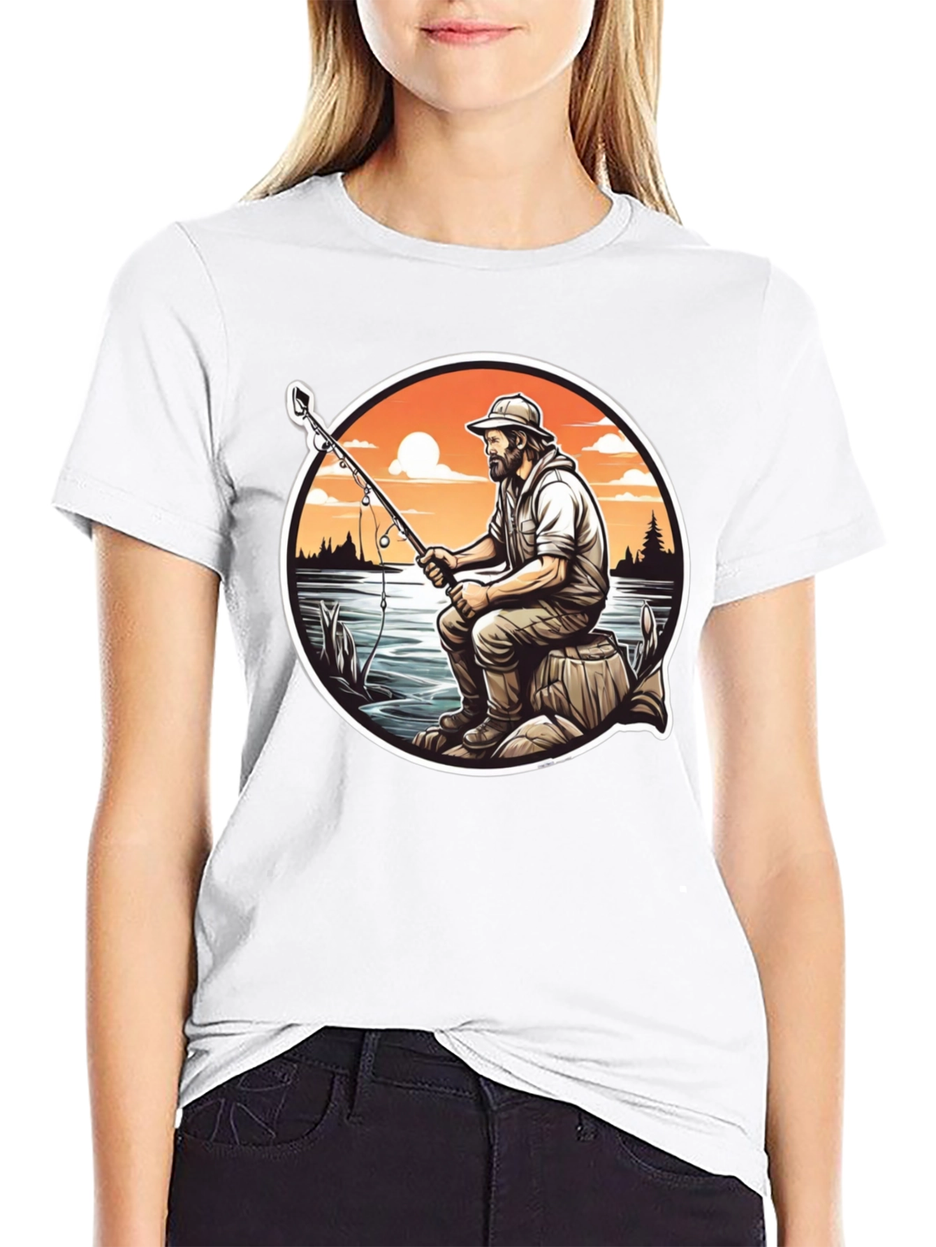 Fisherman Graphic Tee - Black Cotton T-Shirt