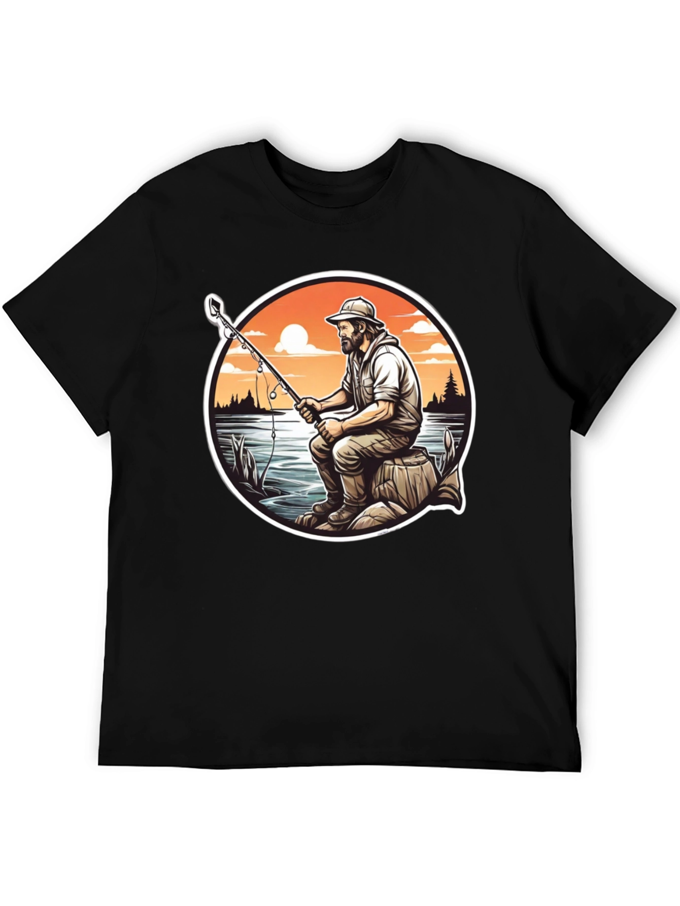 Fisherman Graphic Tee - Black Cotton T-Shirt