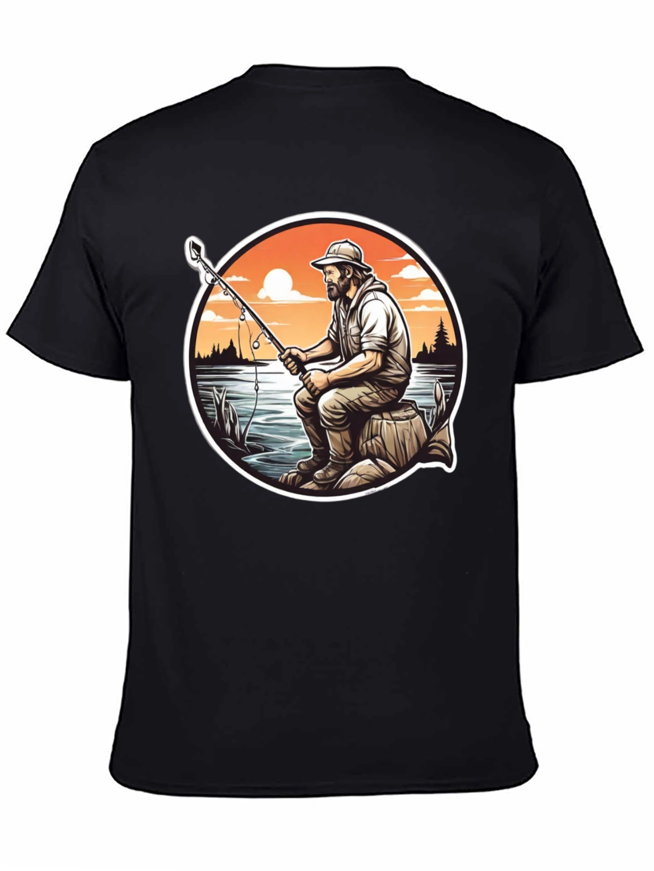 Fisherman Graphic Tee - Black Cotton T-Shirt