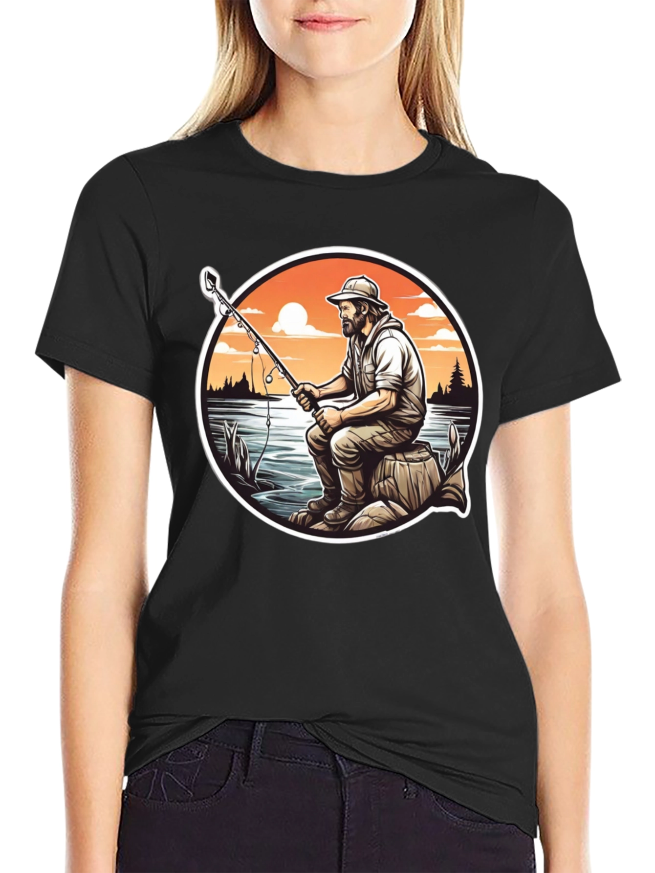 Fisherman Graphic Tee - Black Cotton T-Shirt