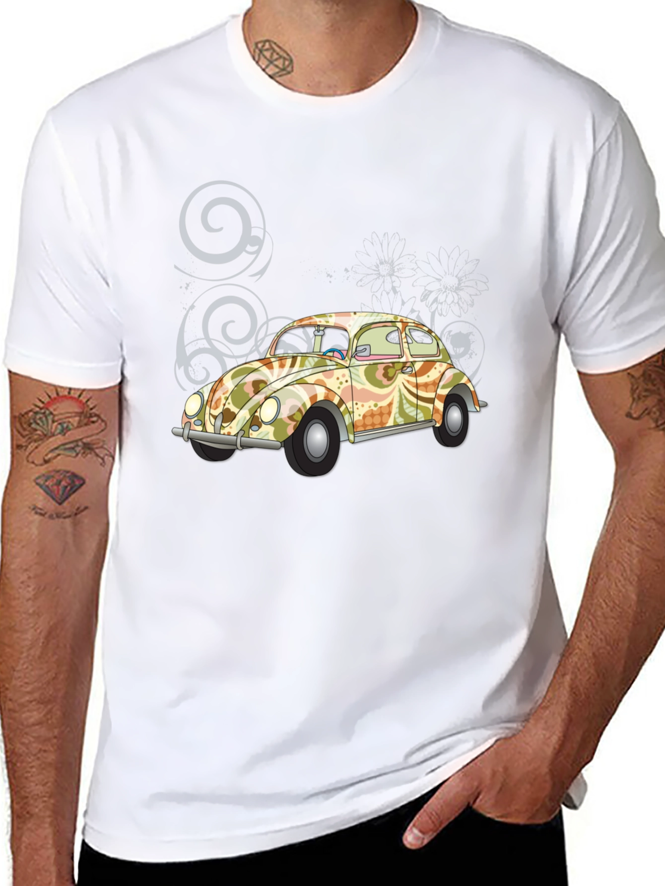 Retro VW Beetle Graphic Tee - Black Cotton T-Shirt