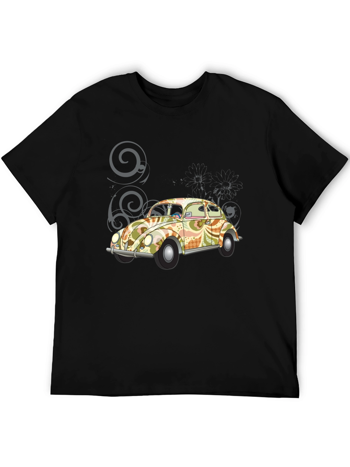 Retro VW Beetle Graphic Tee - Black Cotton T-Shirt