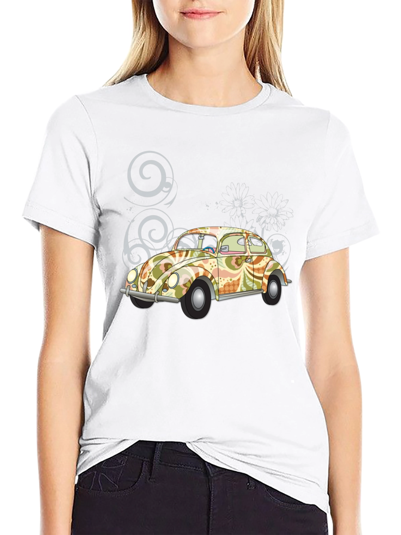 Retro VW Beetle Graphic Tee - Black Cotton T-Shirt